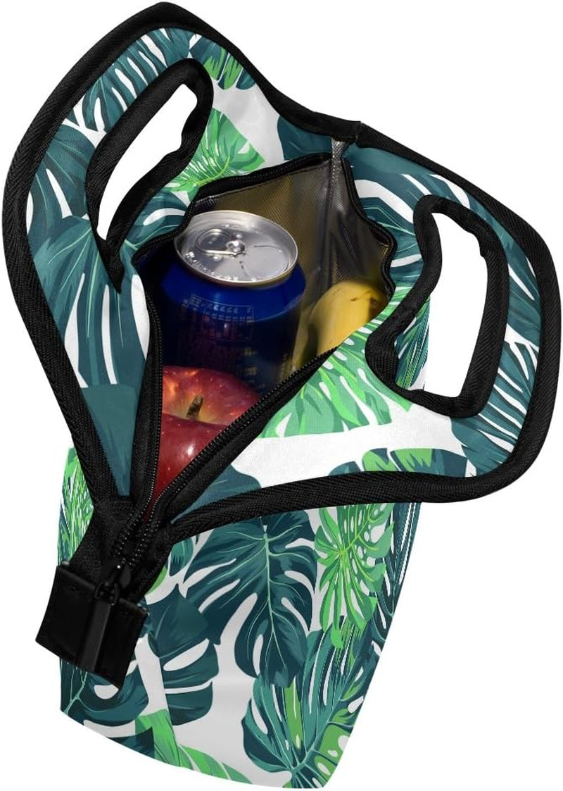 Lunch Bag Tote Handbag Neoprene Lunchbox Food Container Tropical Palm Leaves Decor with Stylish Floral Printed Insulated Gourmet Tote Cooler Warm Pouch for Women Men Kids for School or Work