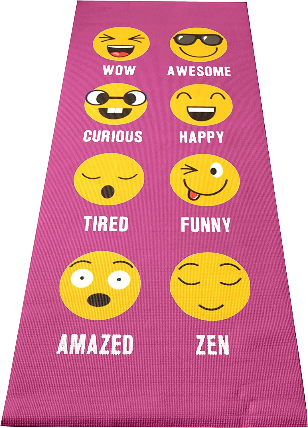 Kids Size Sticky Yoga Mat | 3Mm Thick (⅛”) X 60” L X 24” W | Non-Toxic SGS Certified | Non-Skid & Non-Slip Eco-Friendly Exercise or Playtime Mat | Fun Colors & Designs | Emoji, Raspberry