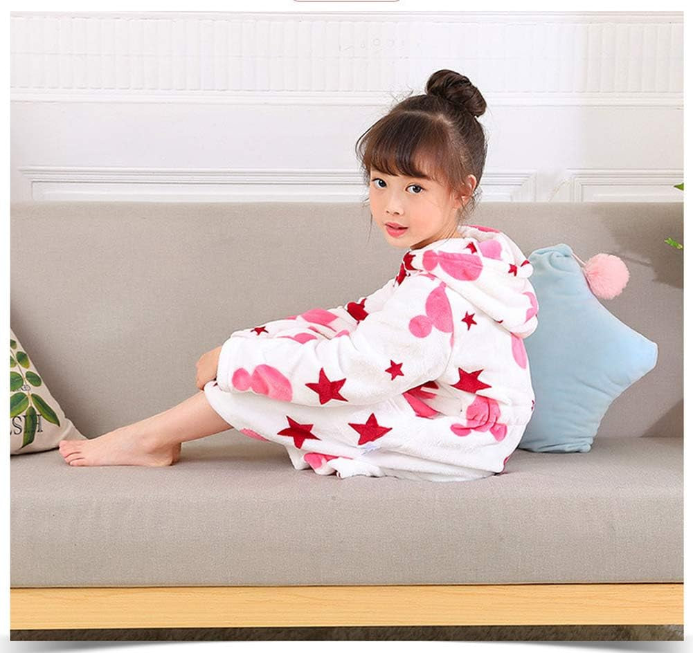 Girls Robes, Plush Soft Coral Fleece Animal Print Hooded Bathrobe for Kids Boys