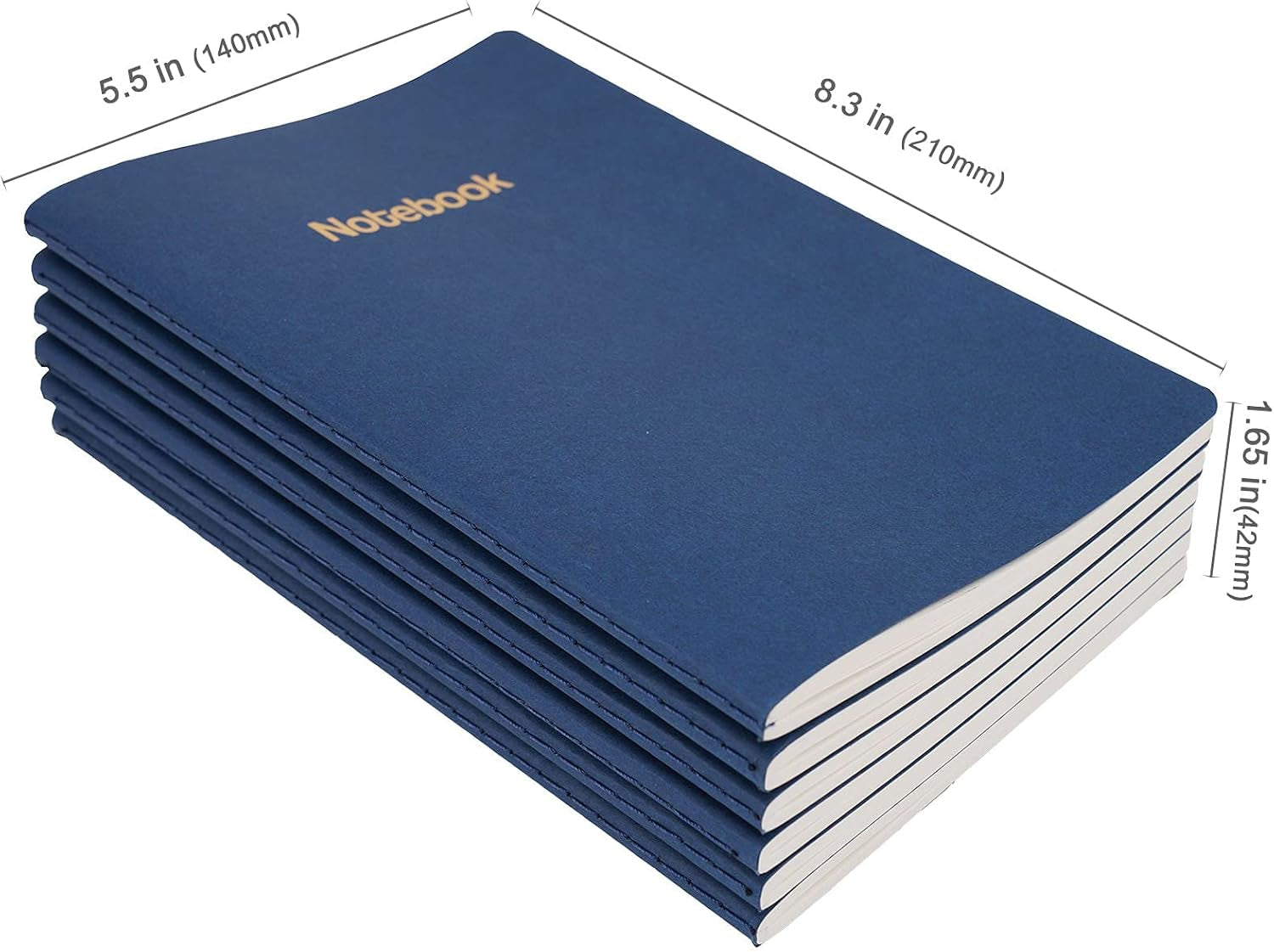 Composition Notebooks 6 Pack , Notebook Journal Set: Kraft Soft Cover with Sewn Binding, 5.5 X 8.3 In, 120 Pages, 80 Gsm Lined Paper, Travel Journal, Notebooks for School, Work, Navy Blue