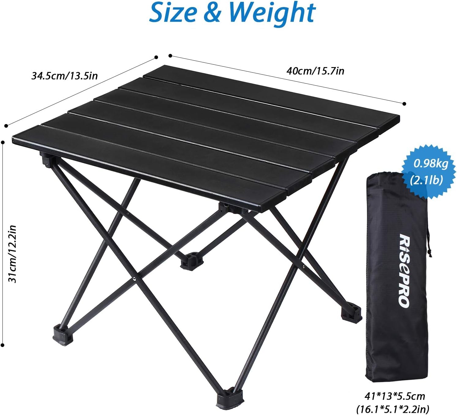 Portable Camping Table, Ultralight Folding Table with Aluminum Table Top and Carry Bag, Easy to Carry, Ideal for Outdoor, Camping, Picnic, Cooking, Beach, Hiking, Fishing 40 X 34 X 32Cm