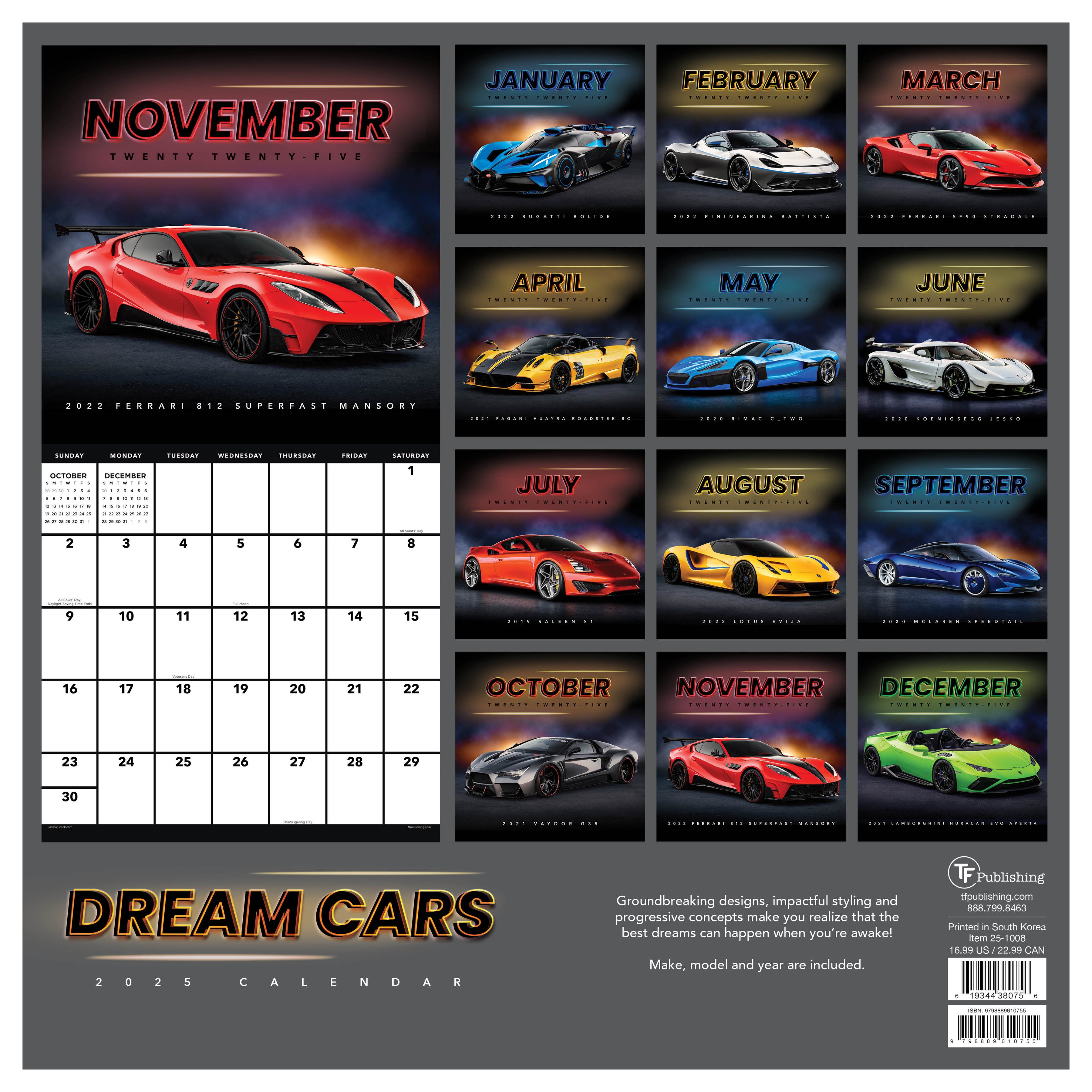 2025 Dream Cars Wall Calendar SELWII