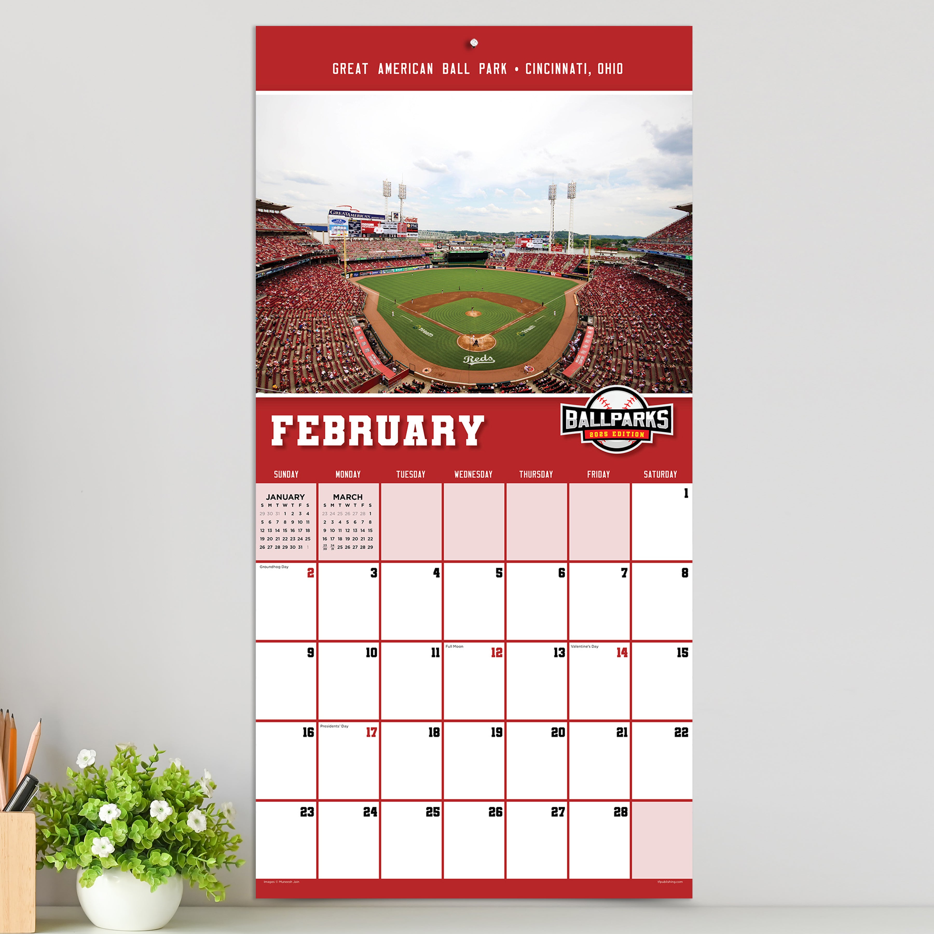 2025 Ballparks Wall Calendar Red