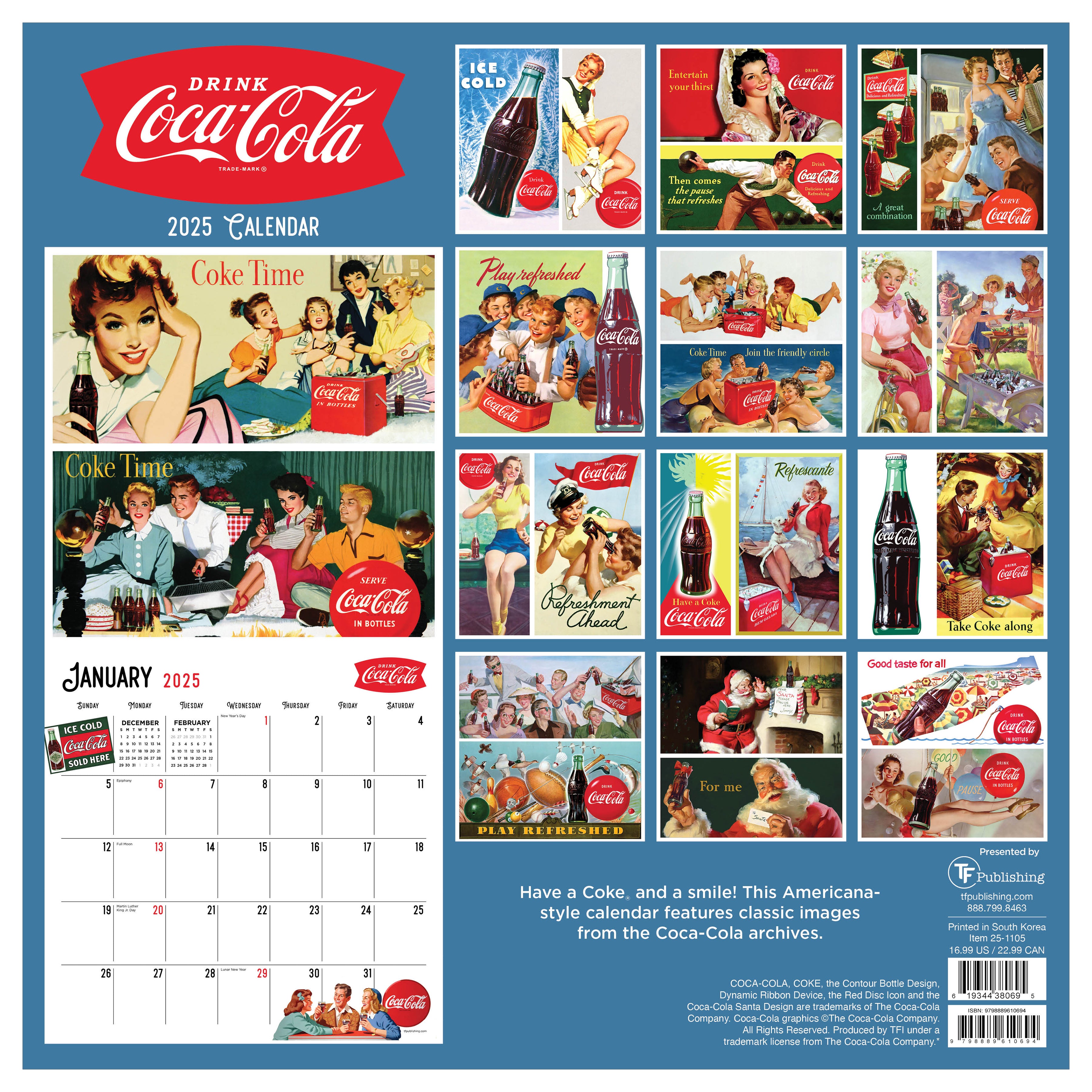 2025 Coca-Cola: Vintage Nostalgia Wall Calendar SELWII