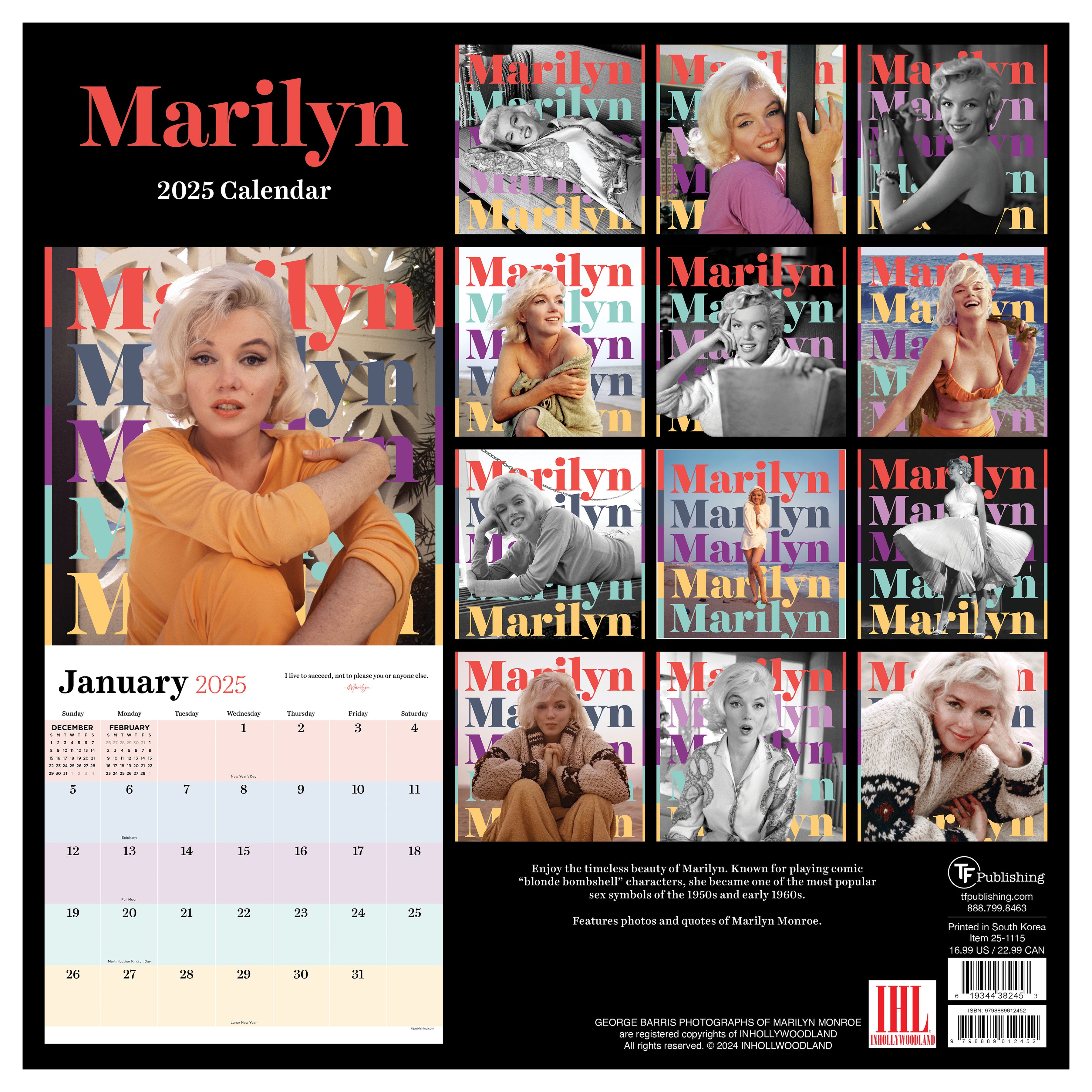 2025 Marilyn Monroe Wall Calendar SELWII