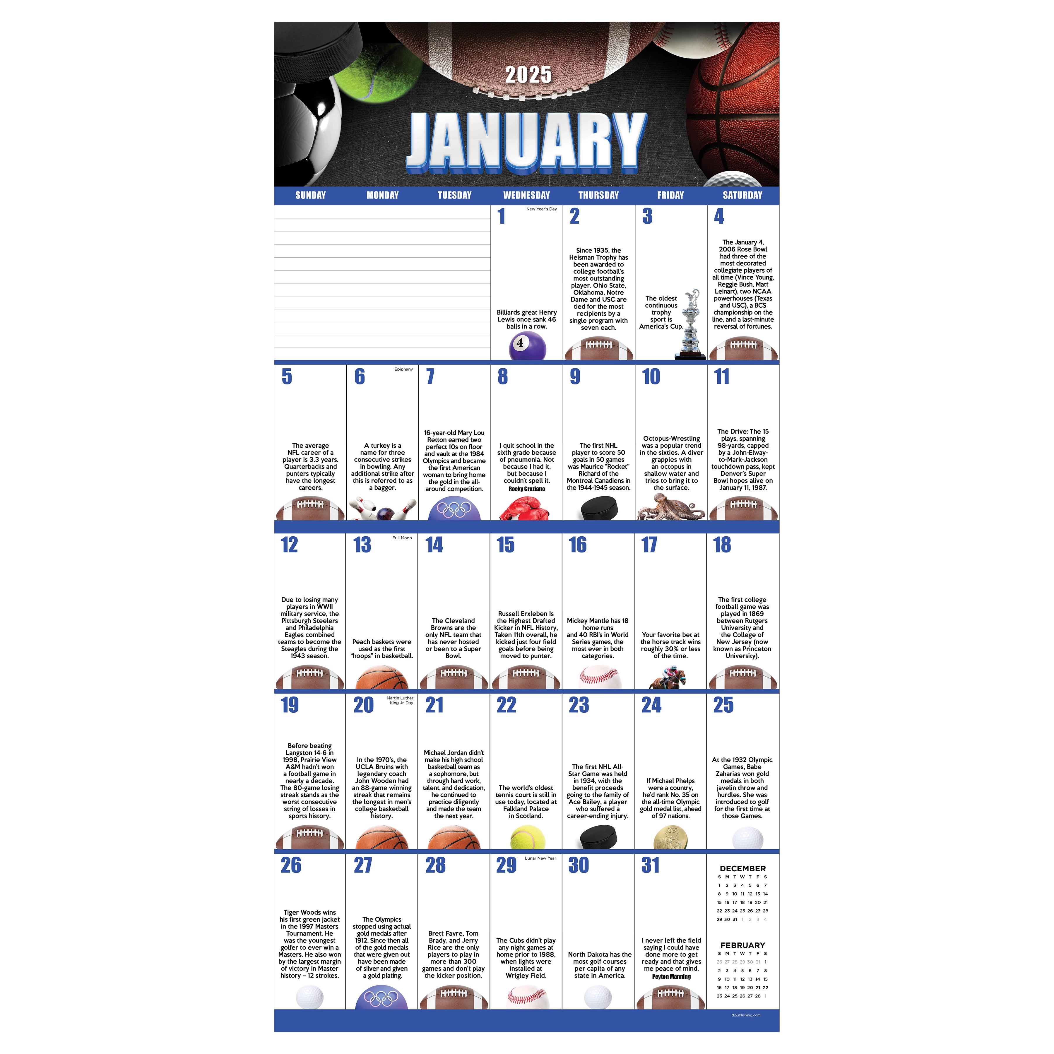 2025 Sports Facts & Trivia Wall Calendar SELWII