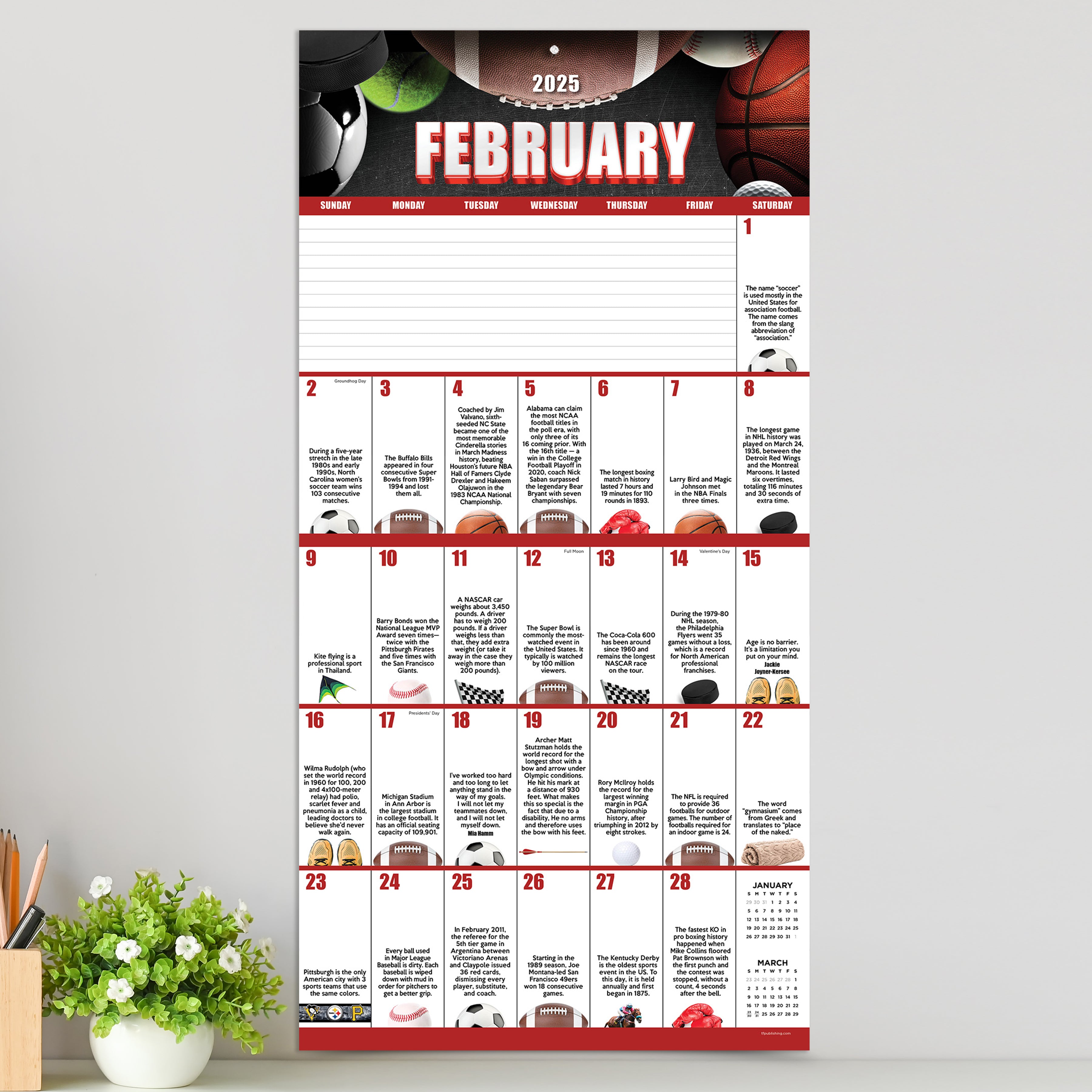 2025 Sports Facts & Trivia Wall Calendar SELWII