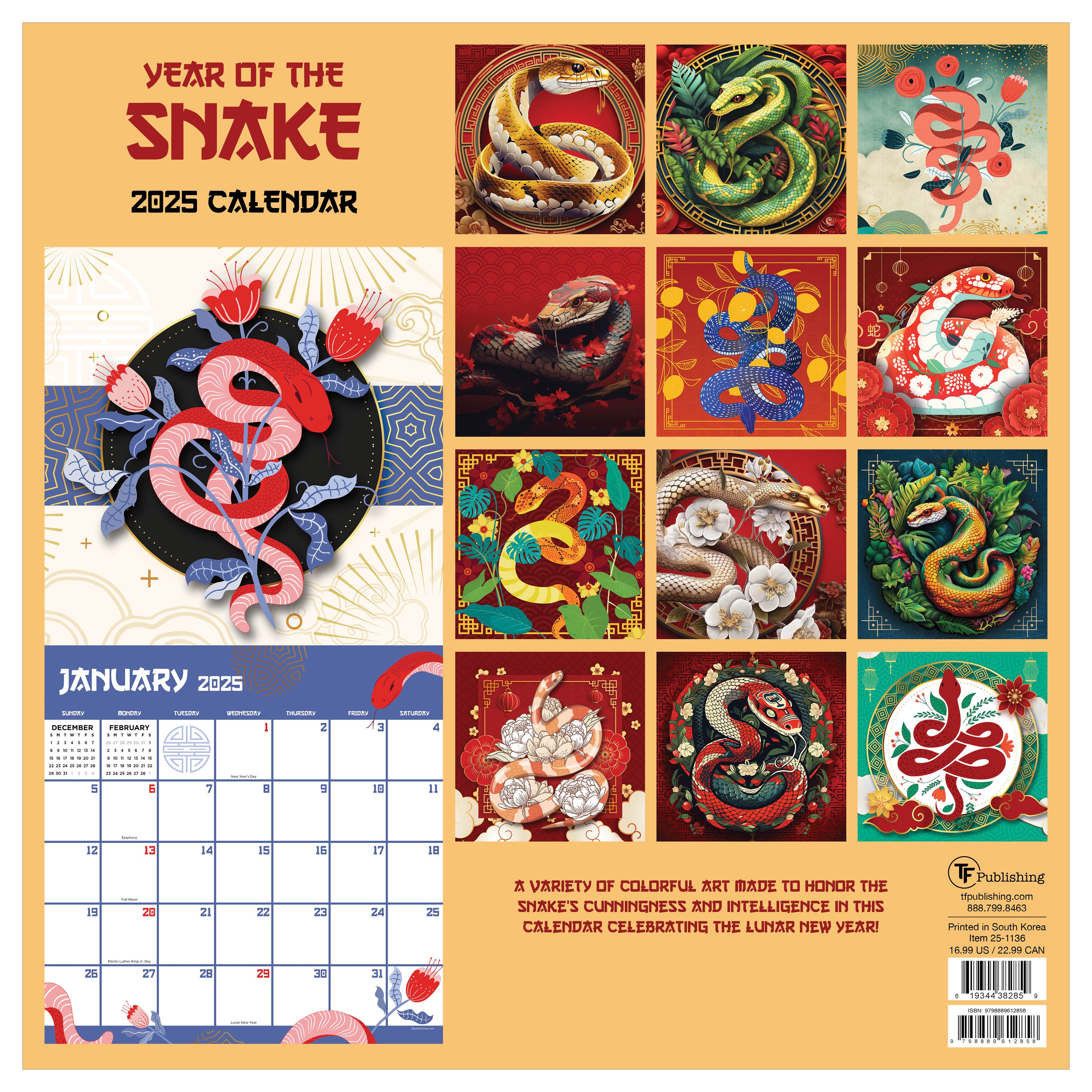 2025 Year of the Snake Wall Calendar SELWII