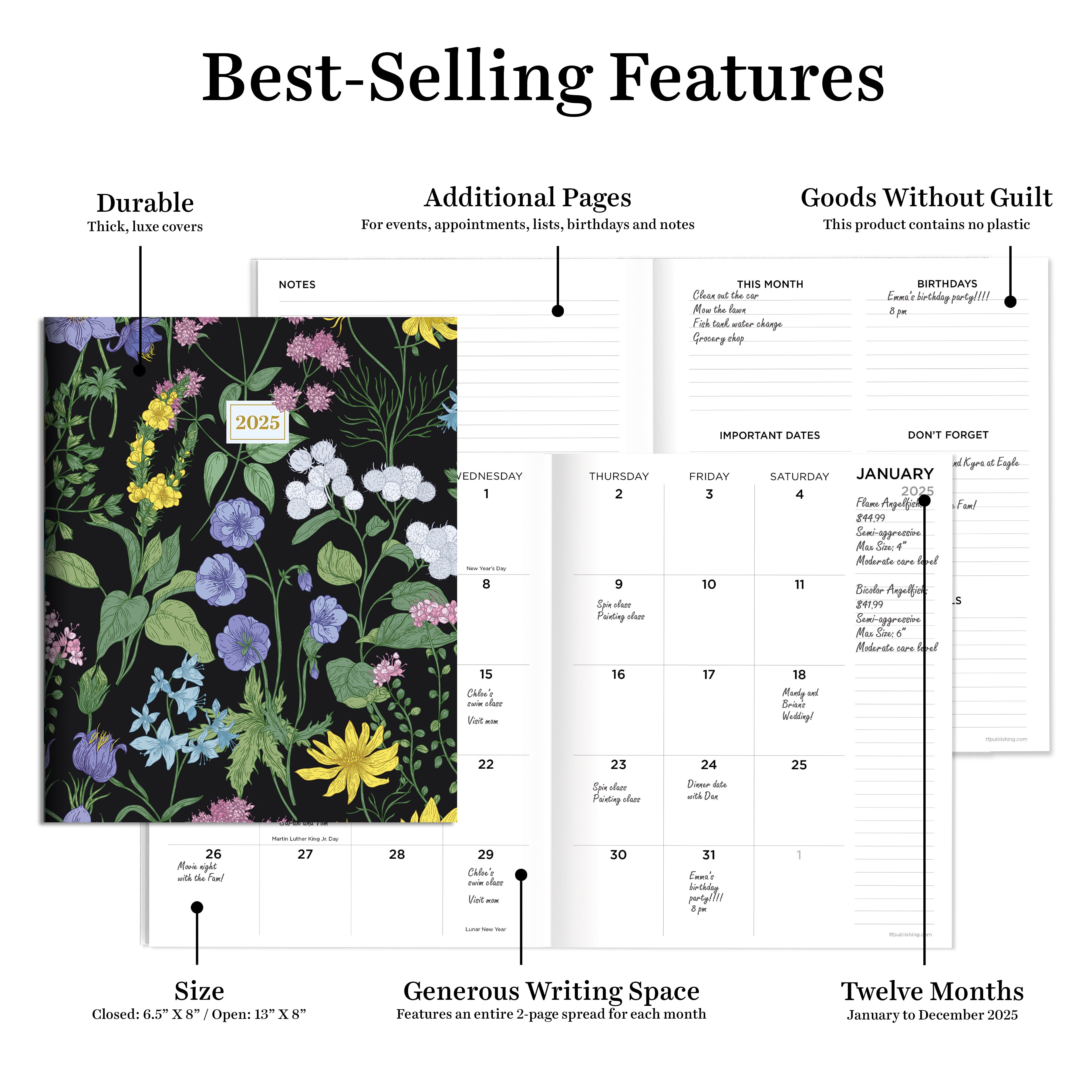 2025 Garden Blooms Medium Monthly Planner SELWII