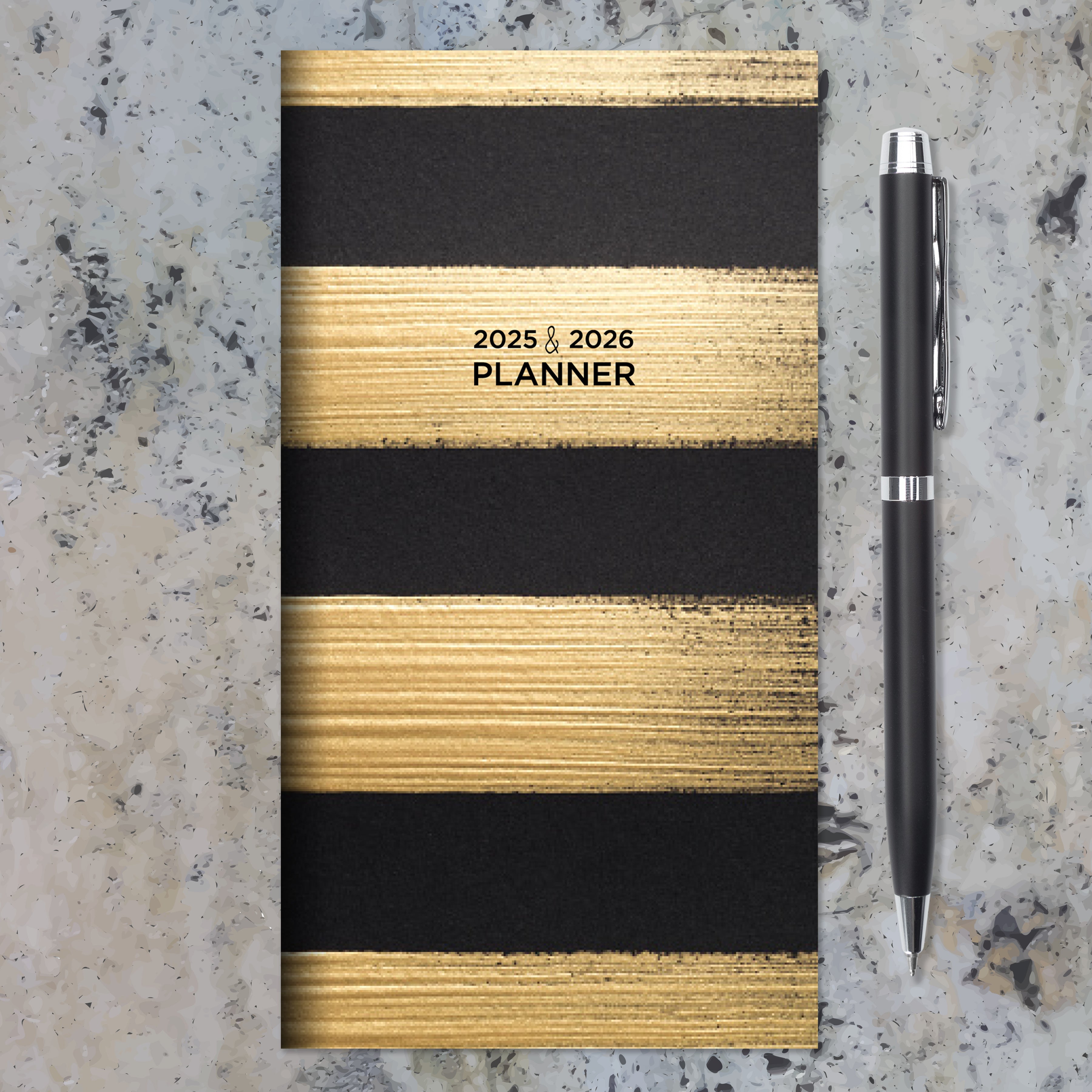 2025-2026 Black and Gold Small Monthly Pocket Planner SELWII