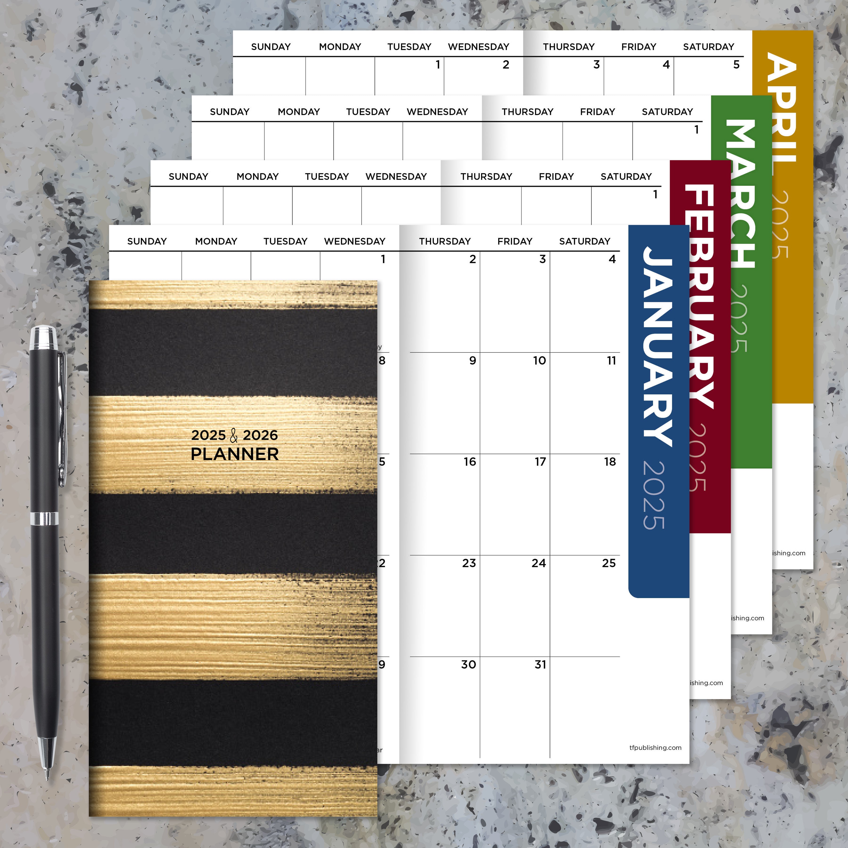 2025-2026 Black and Gold Small Monthly Pocket Planner SELWII