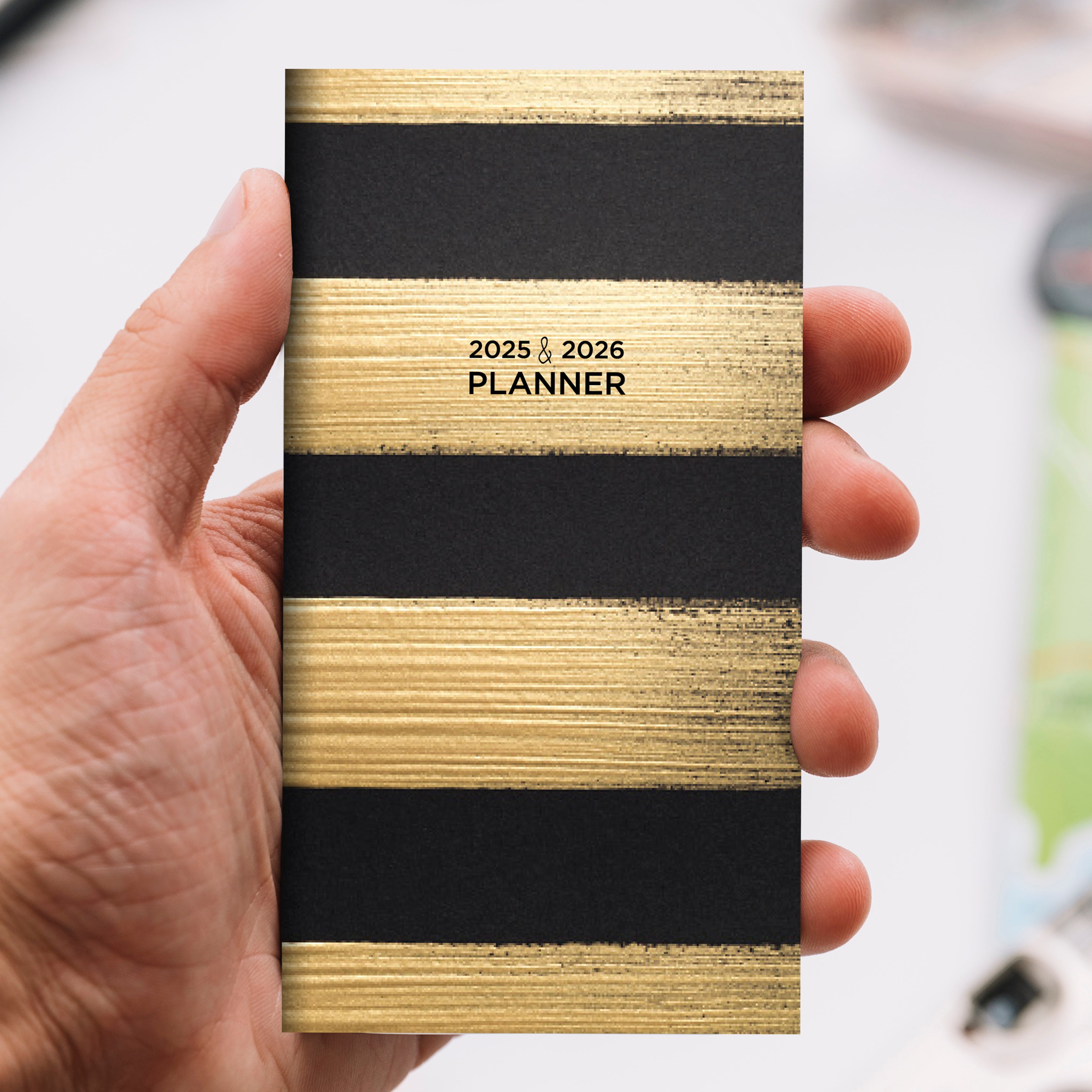 2025-2026 Black and Gold Small Monthly Pocket Planner SELWII