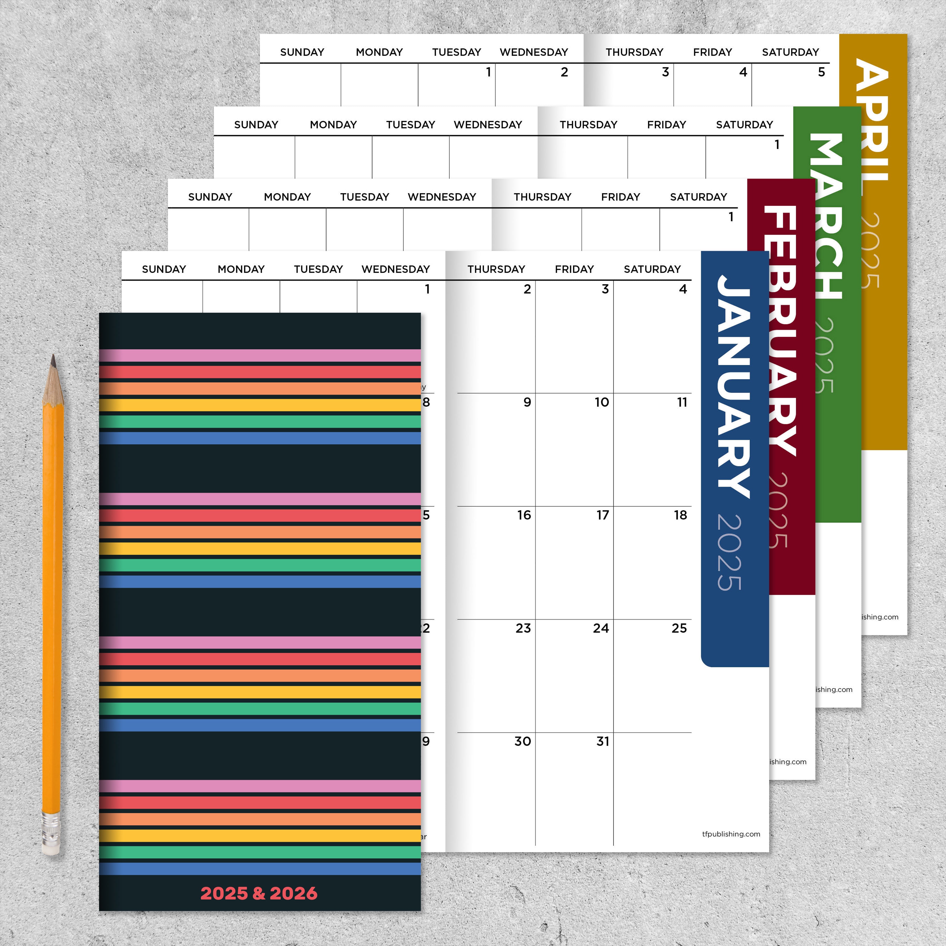 2025-2026 Retro Stripe Small Monthly Pocket Planner SELWII