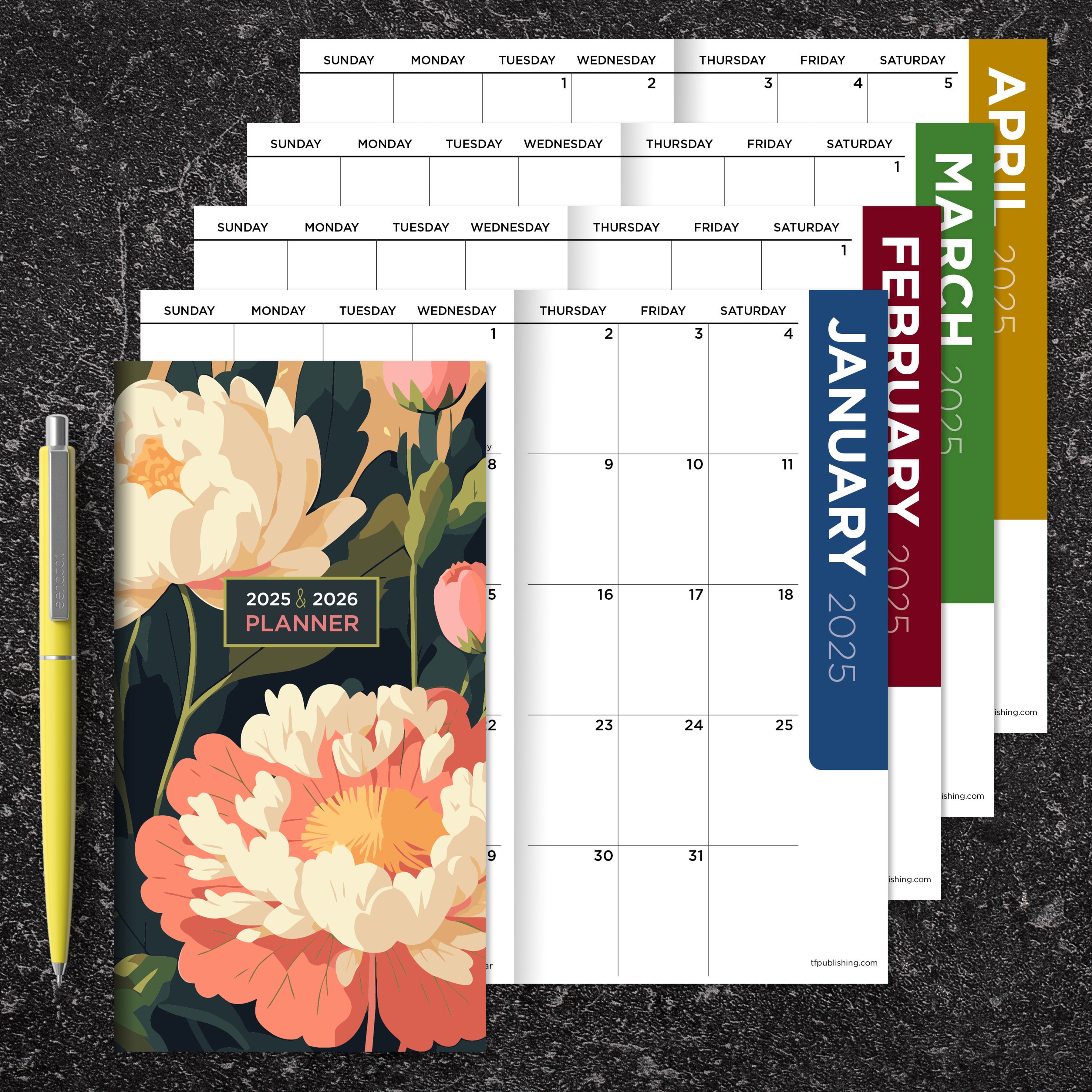 2025-2026 Spring Peony Small Monthly Pocket Planner SELWII