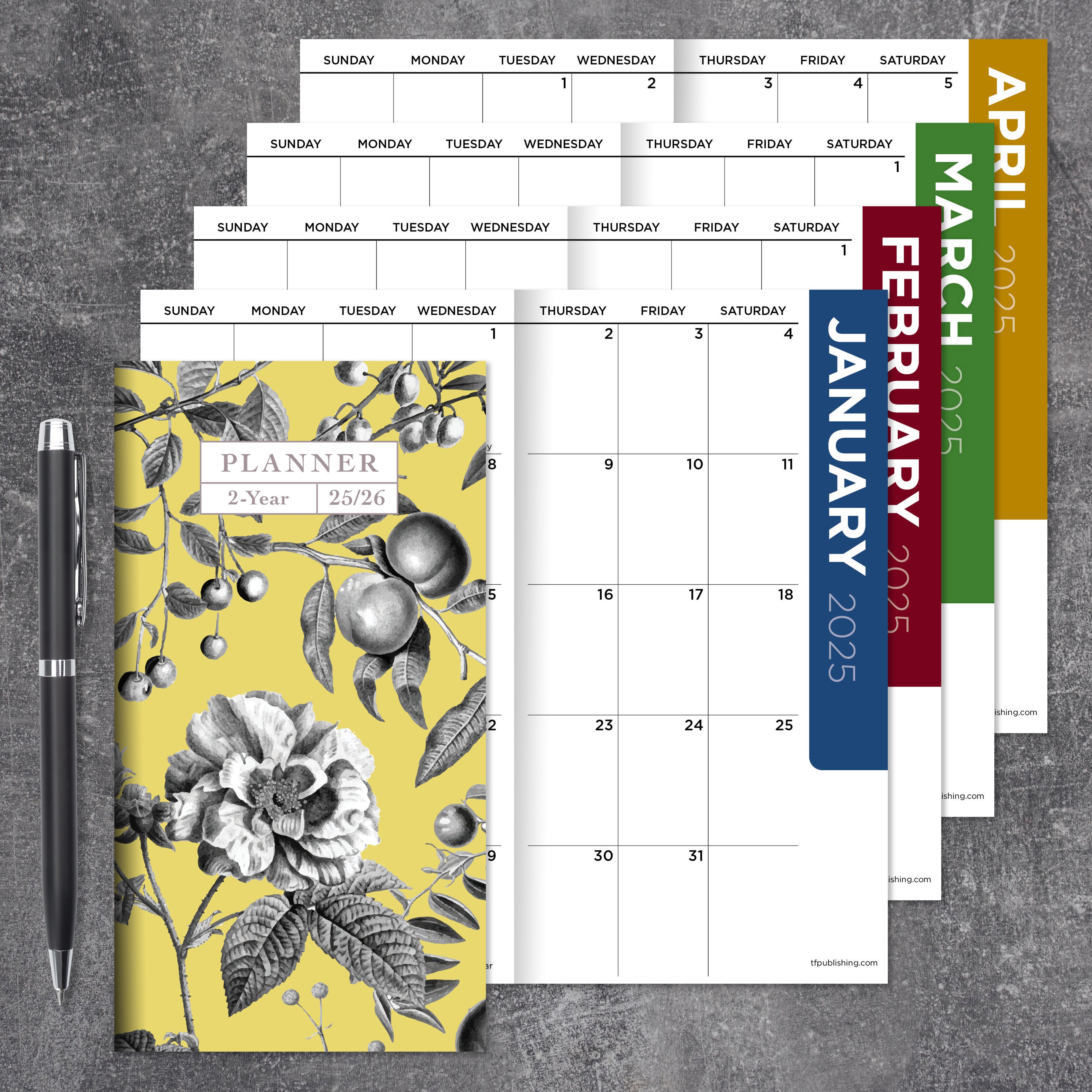 2025-2026 Yellow Botanical Small Monthly Pocket Planner SELWII