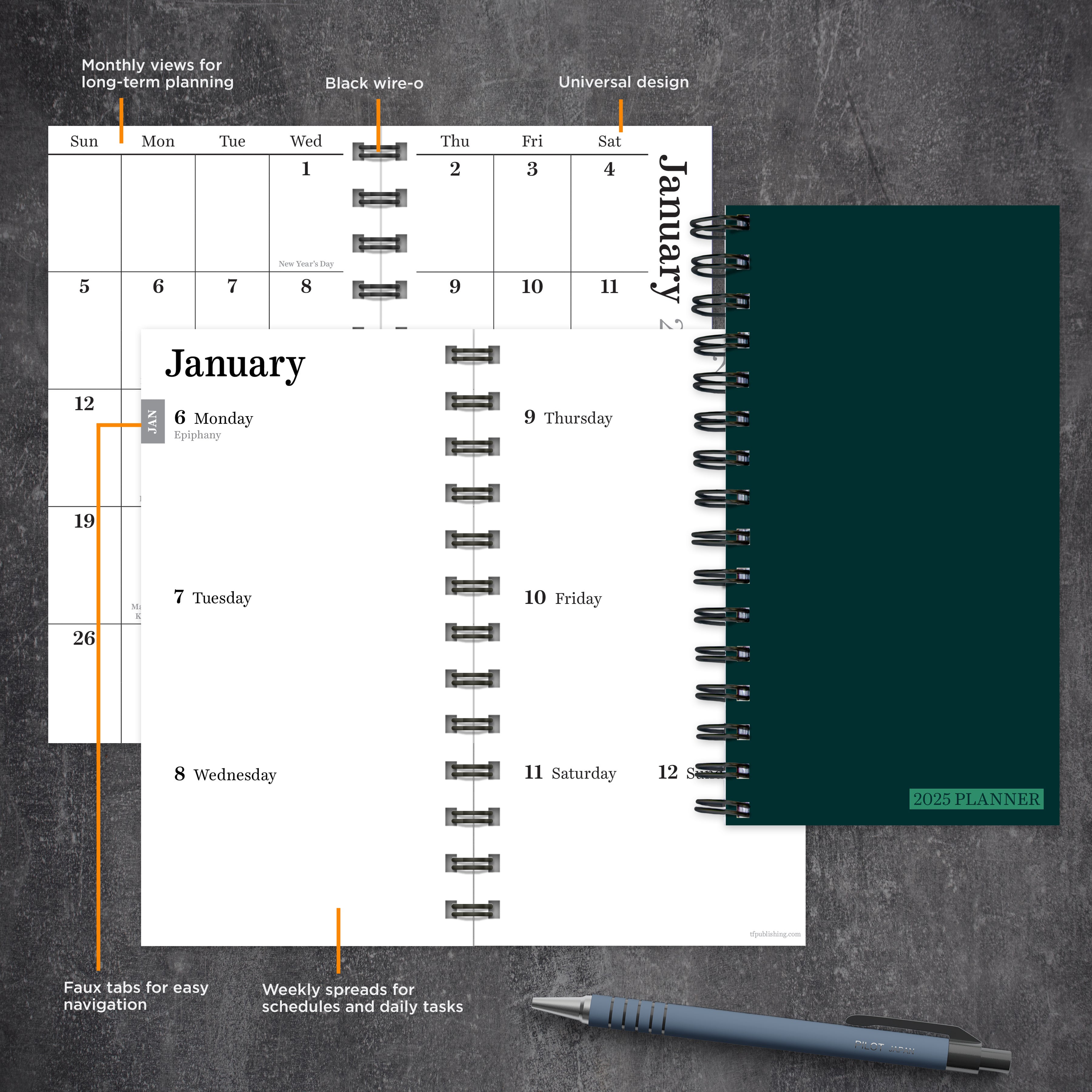 2025 Deep Jade Small Weekly Monthly Planner SELWII