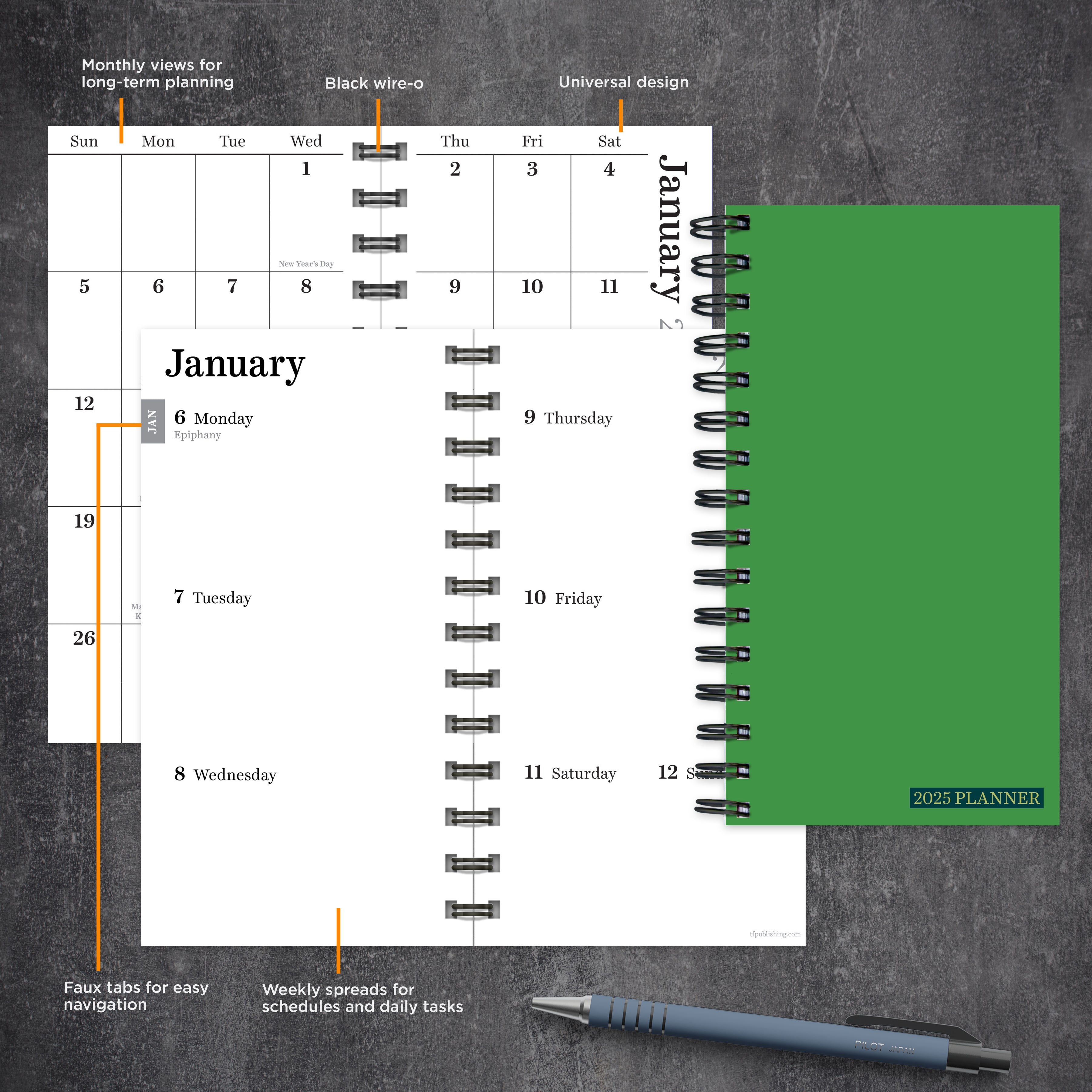 2025 Green Grass Small Weekly Monthly Planner SELWII