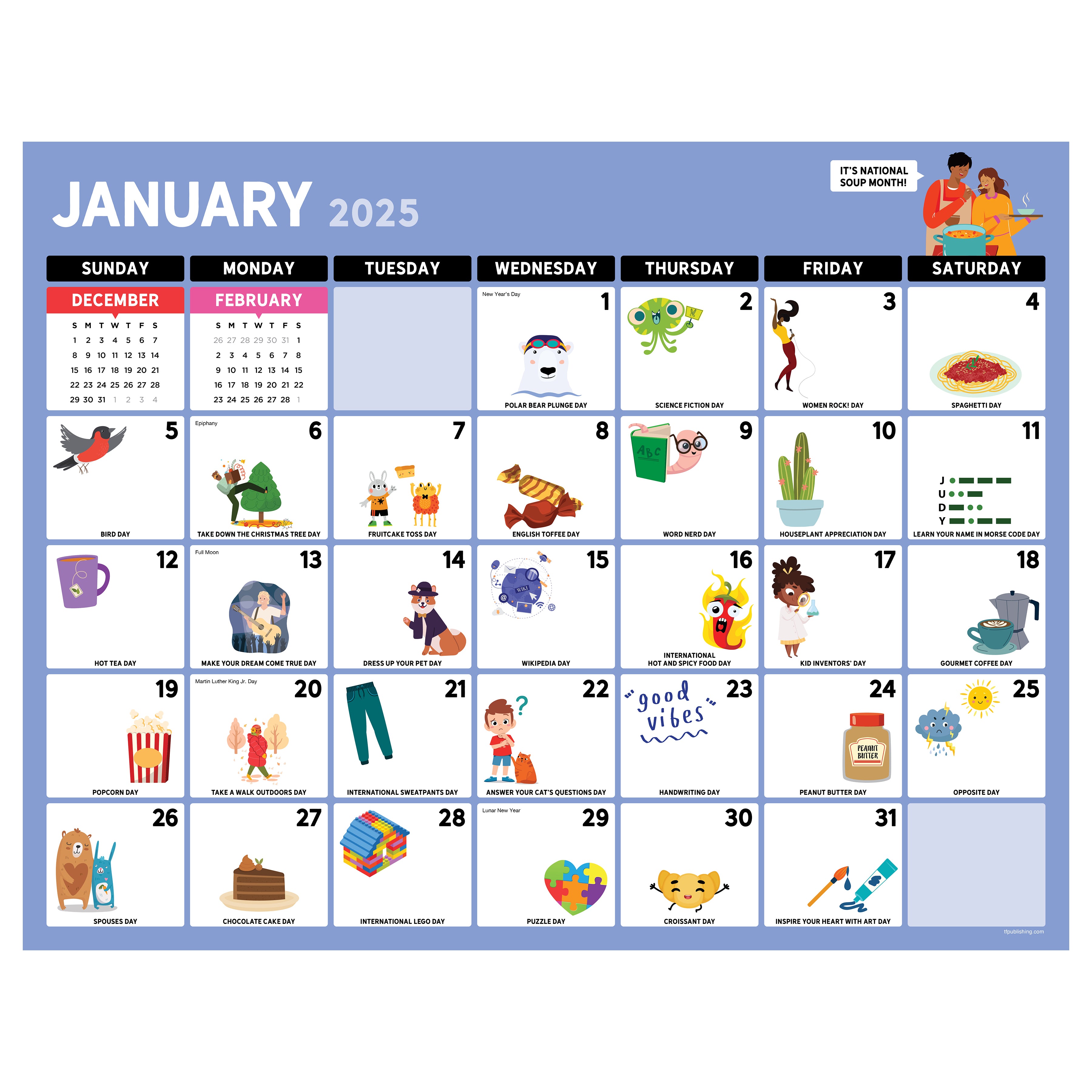 2025 Every Day's A Holiday Large Desk Pad Monthly Blotter Calendar SELWII