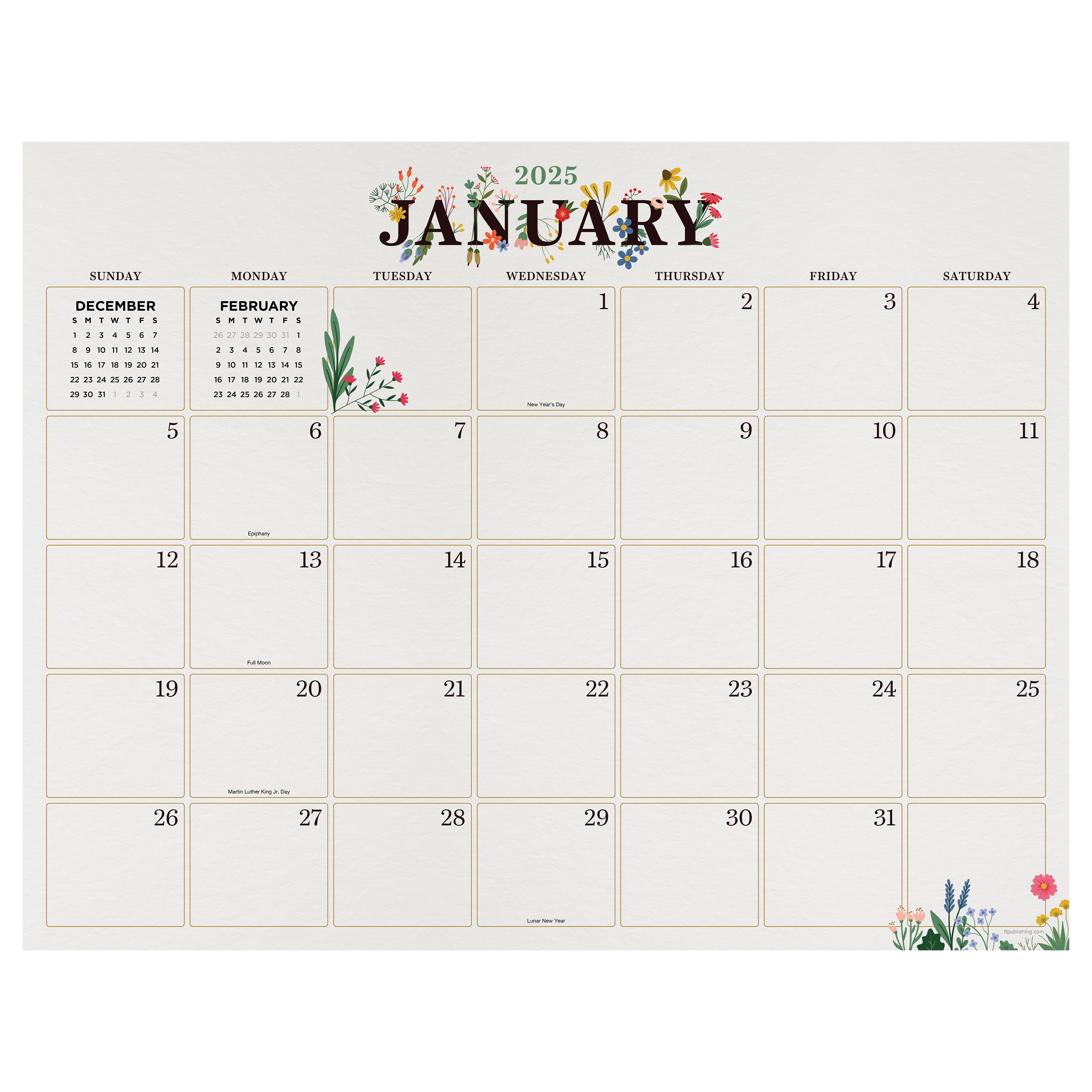 2025 Floral Large Desk Pad Monthly Blotter Calendar SELWII