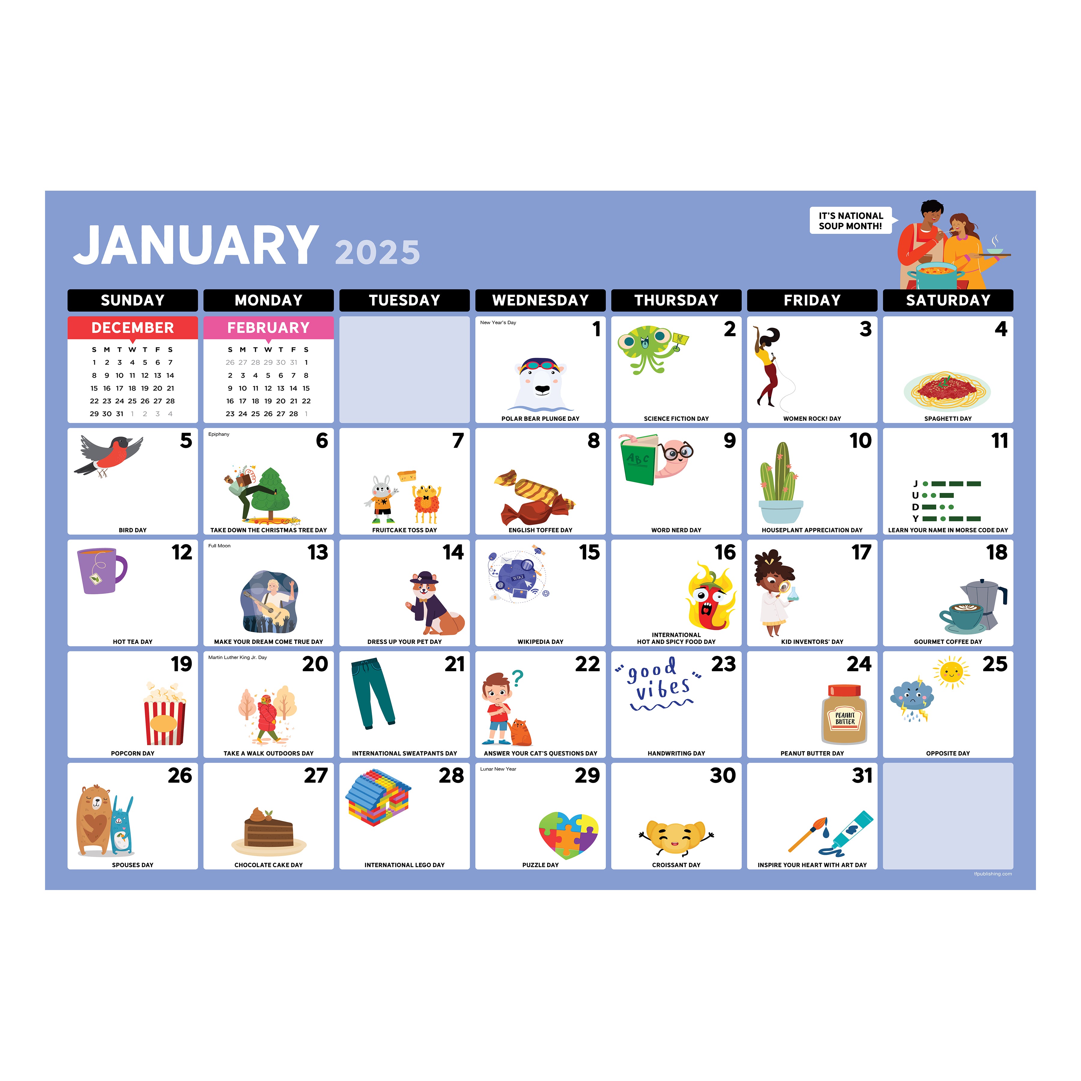 2025 Every Day's A Holiday Medium Desk Pad Monthly Blotter Calendar SELWII