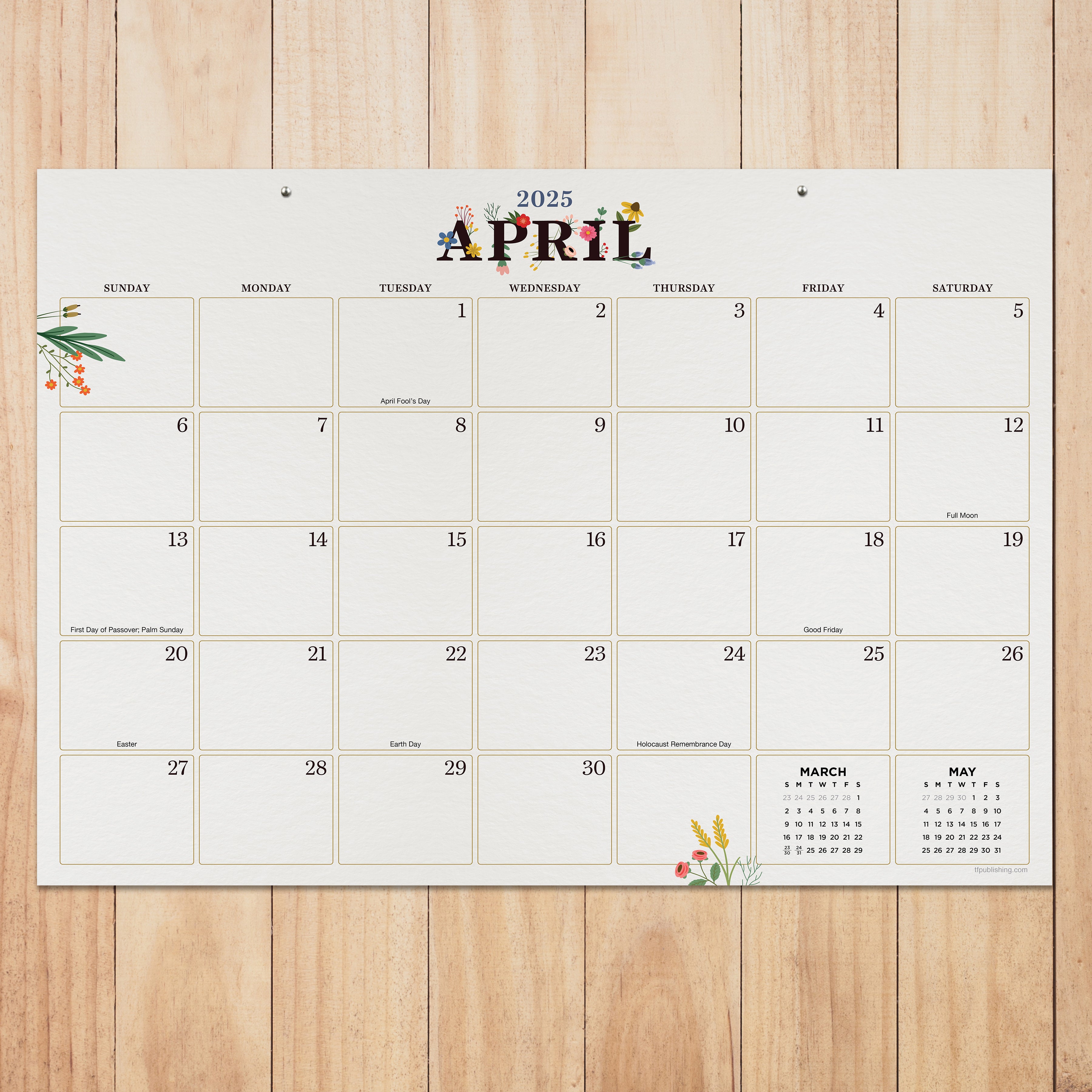 2025 Floral Medium Desk Pad Monthly Blotter Calendar SELWII