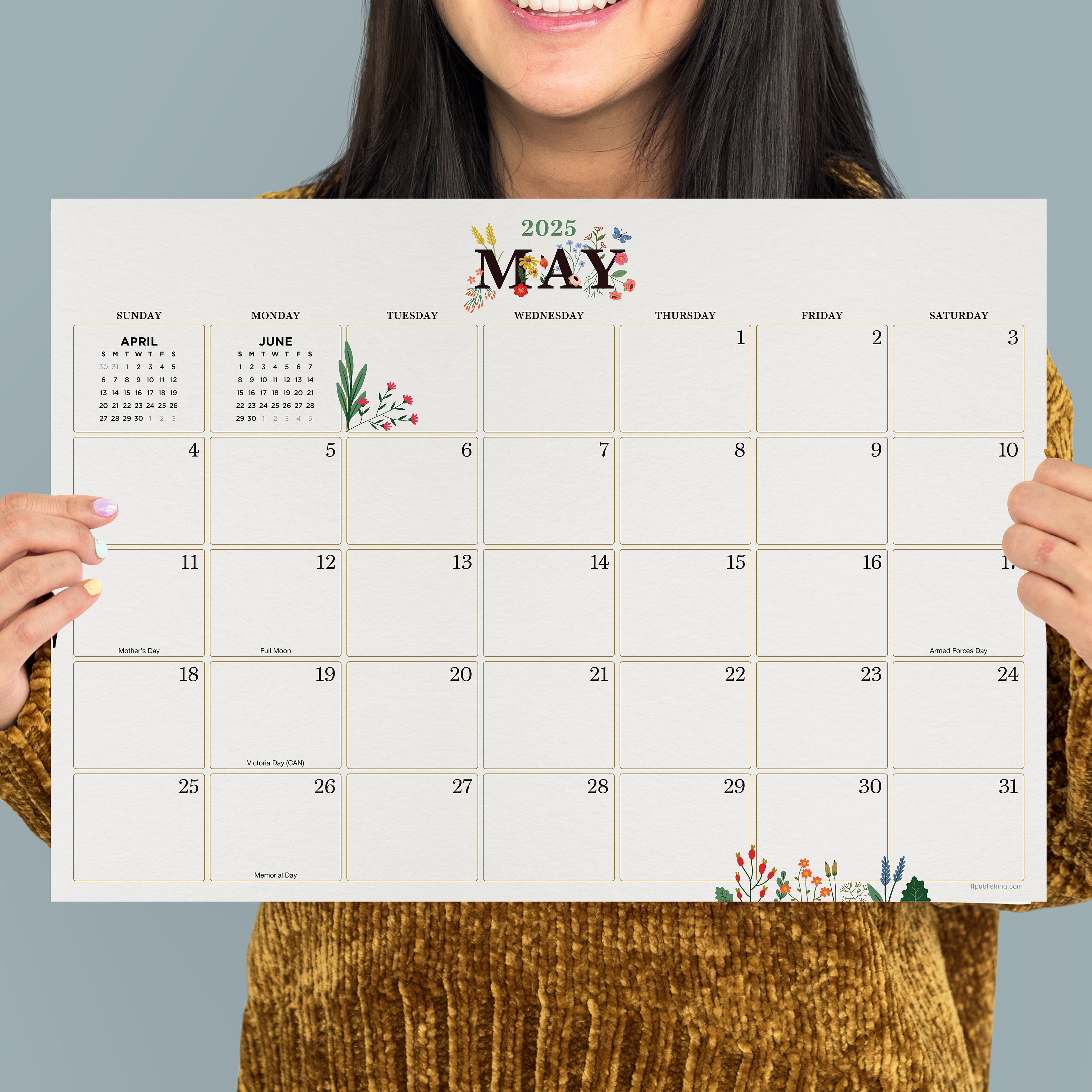 2025 Floral Medium Desk Pad Monthly Blotter Calendar SELWII