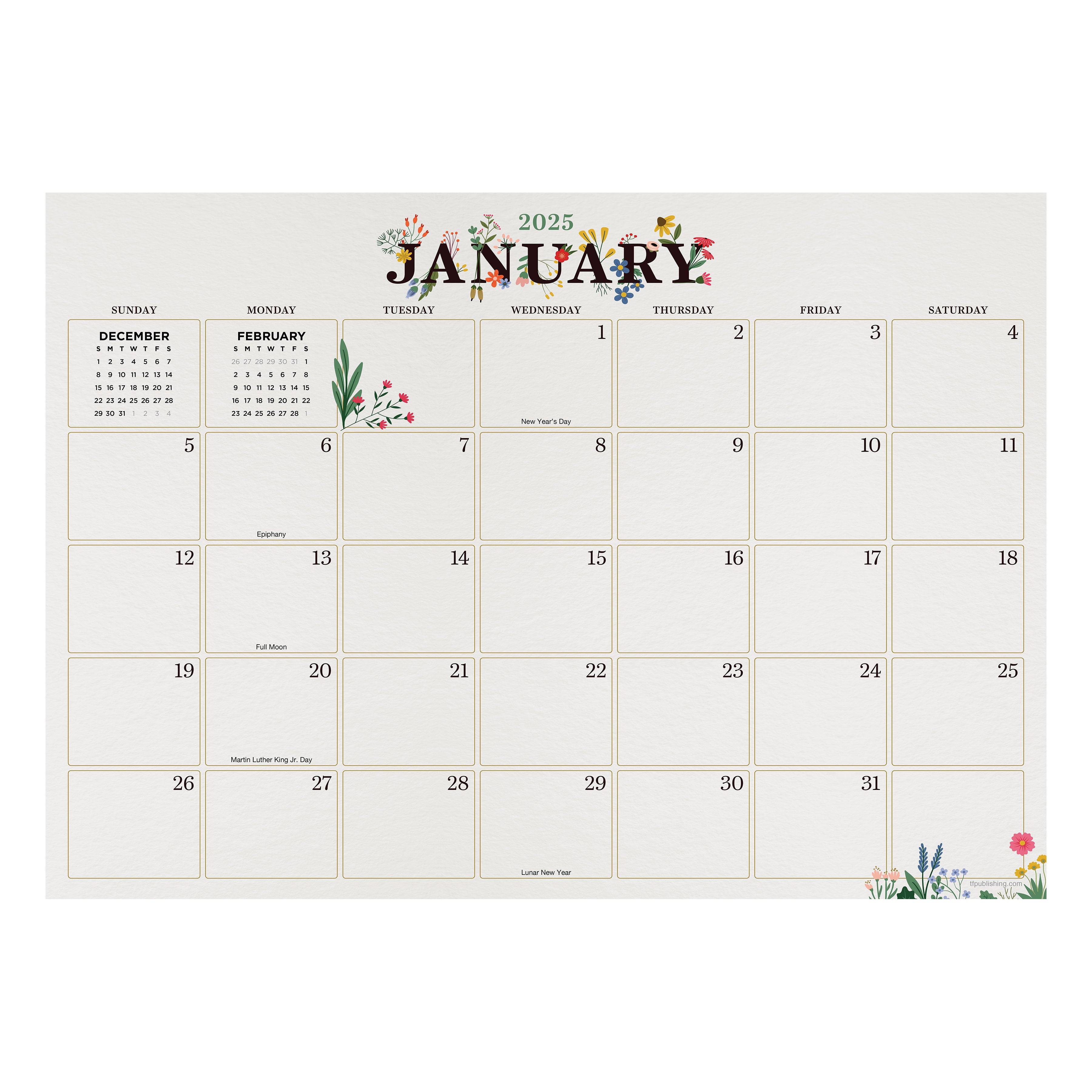 2025 Floral Medium Desk Pad Monthly Blotter Calendar SELWII