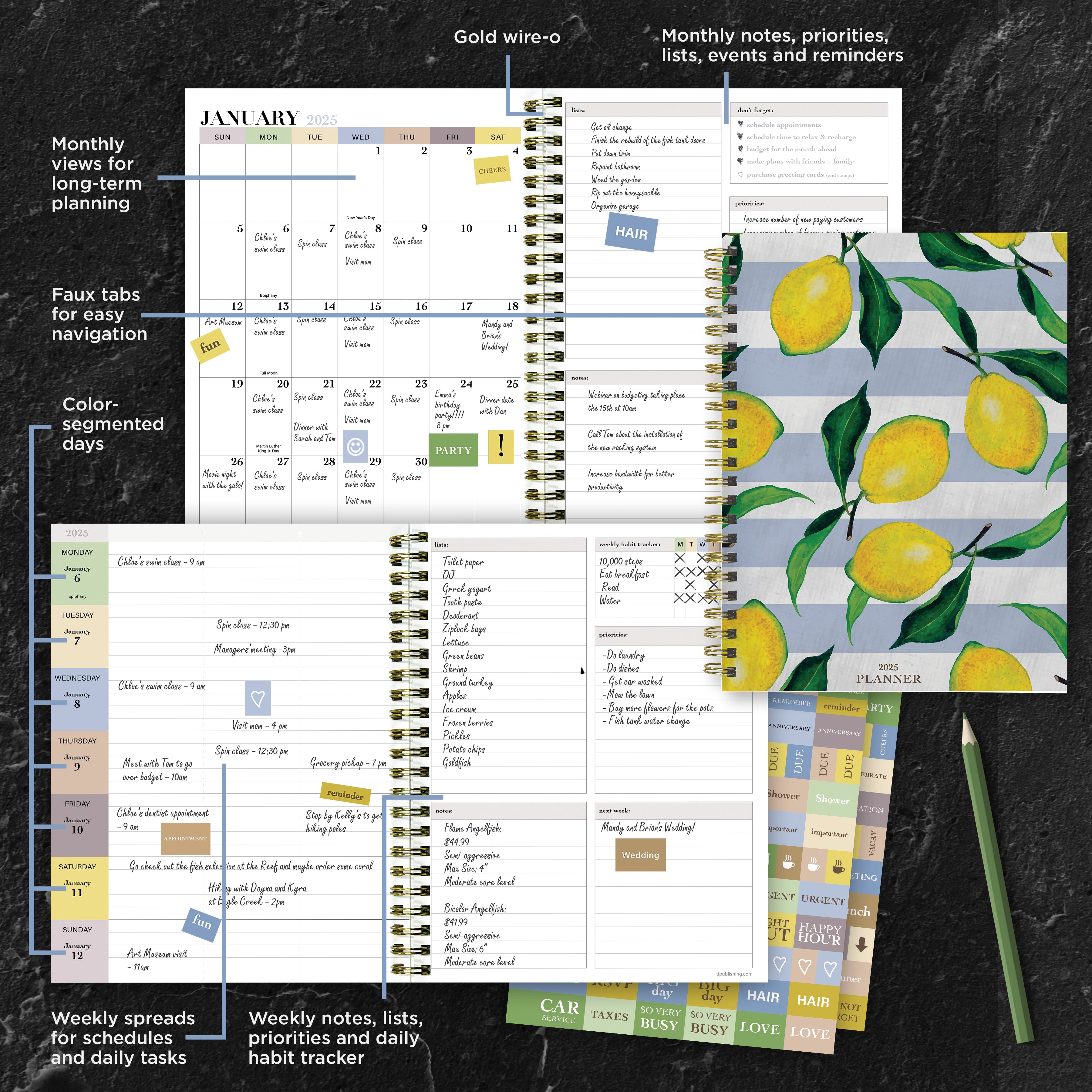 2025 Lemons of Capri Medium Weekly Monthly Planner SELWII