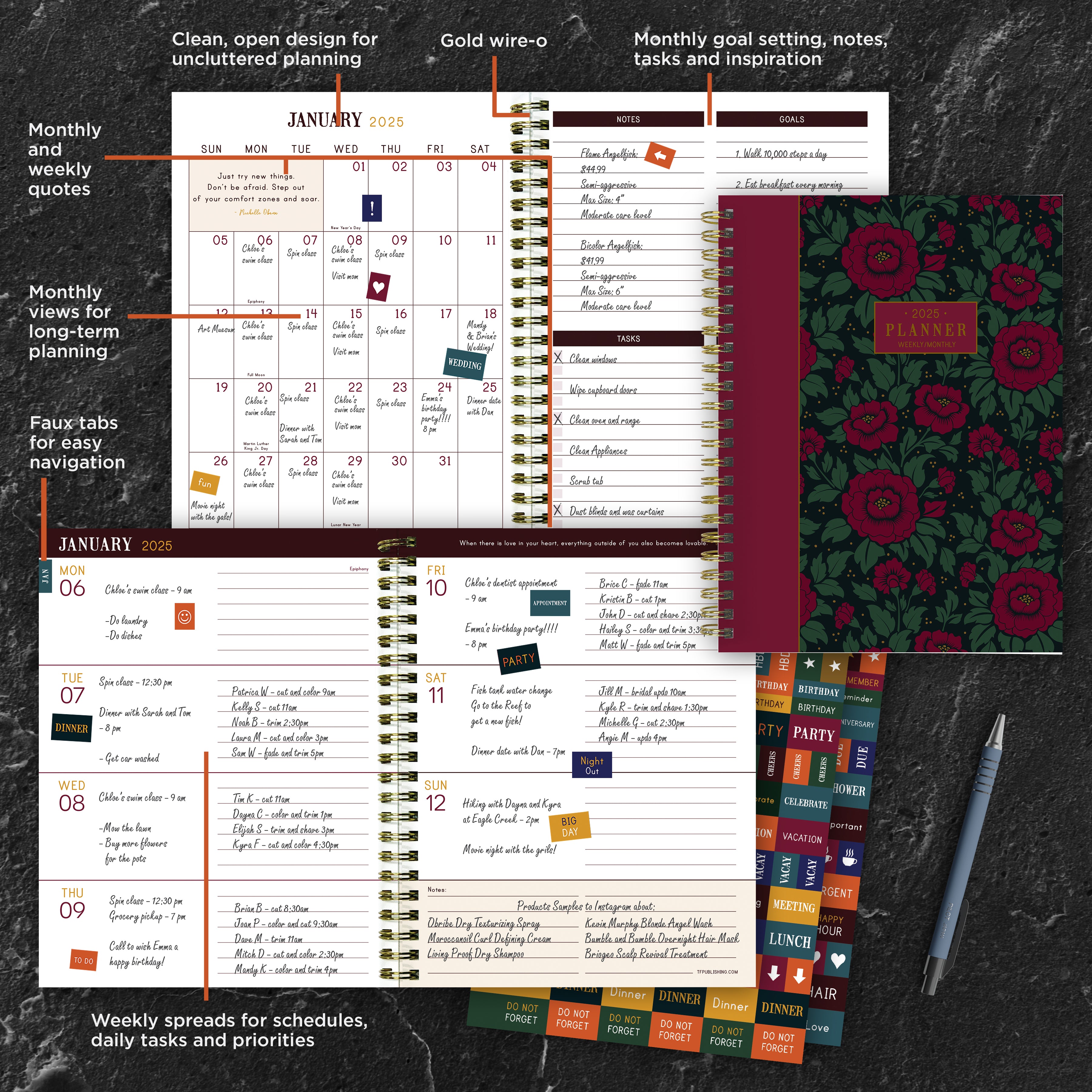 2025 Victorian Blooms Medium Weekly Monthly Planner SELWII