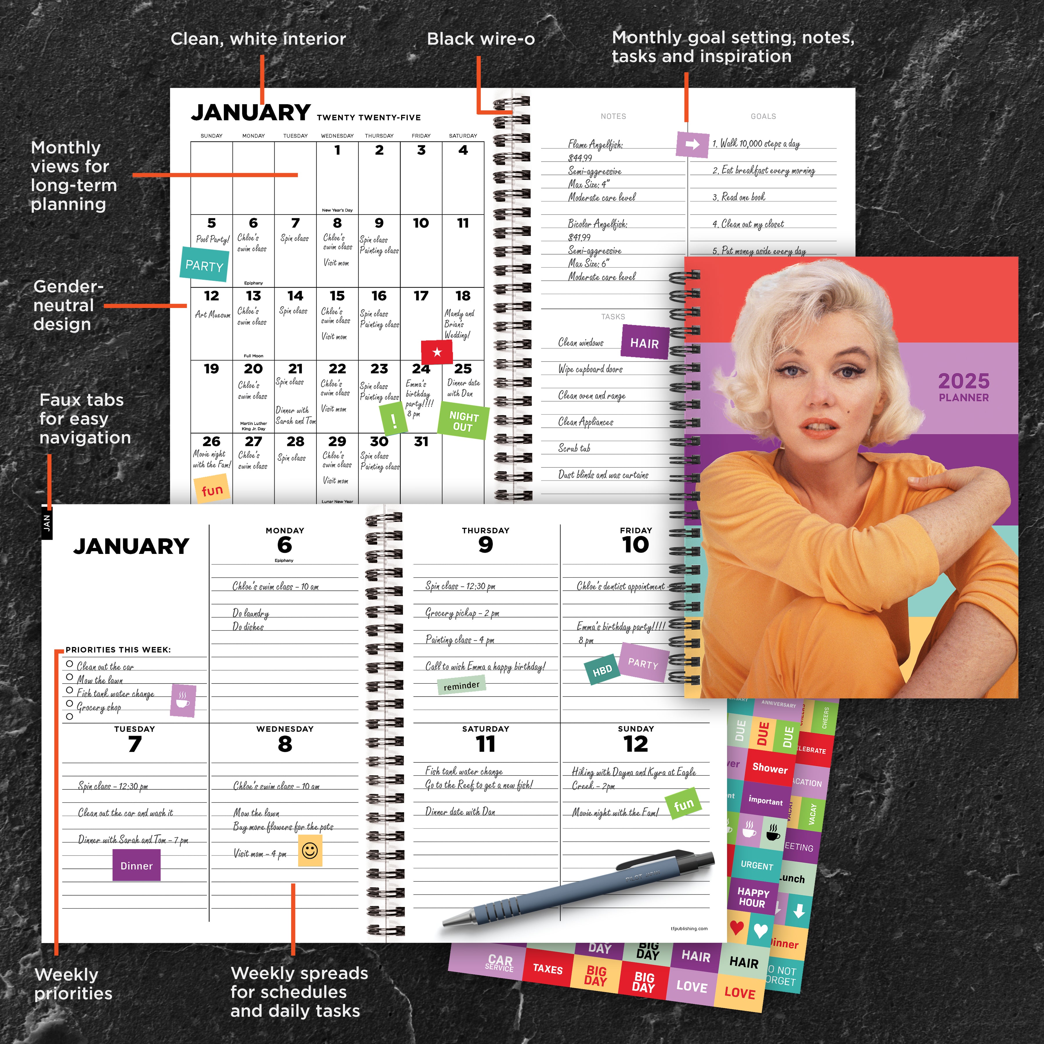 2025 Marilyn Monroe Medium Weekly Monthly Planner SELWII