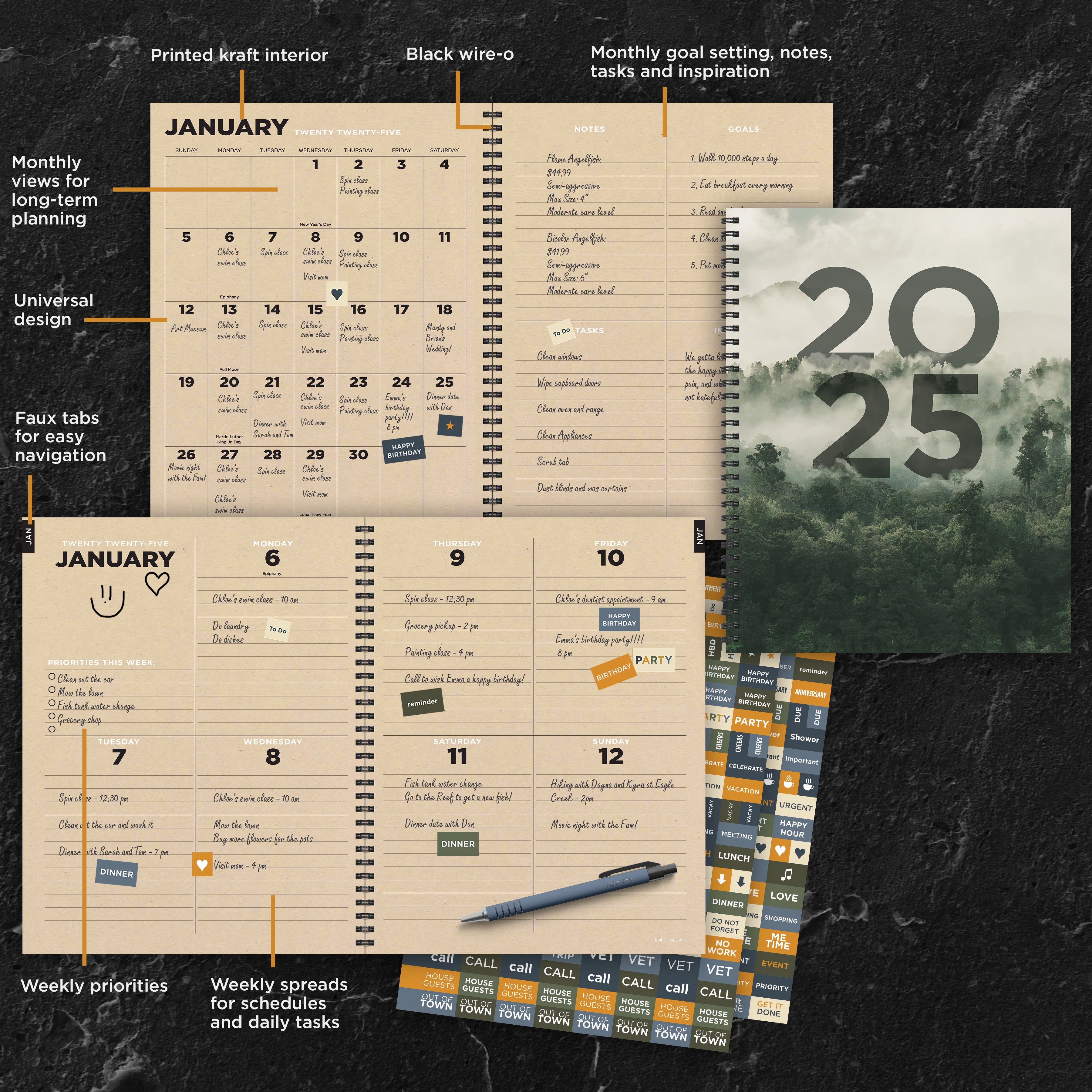 2025 Forest Mist Large Weekly Monthly Planner SELWII