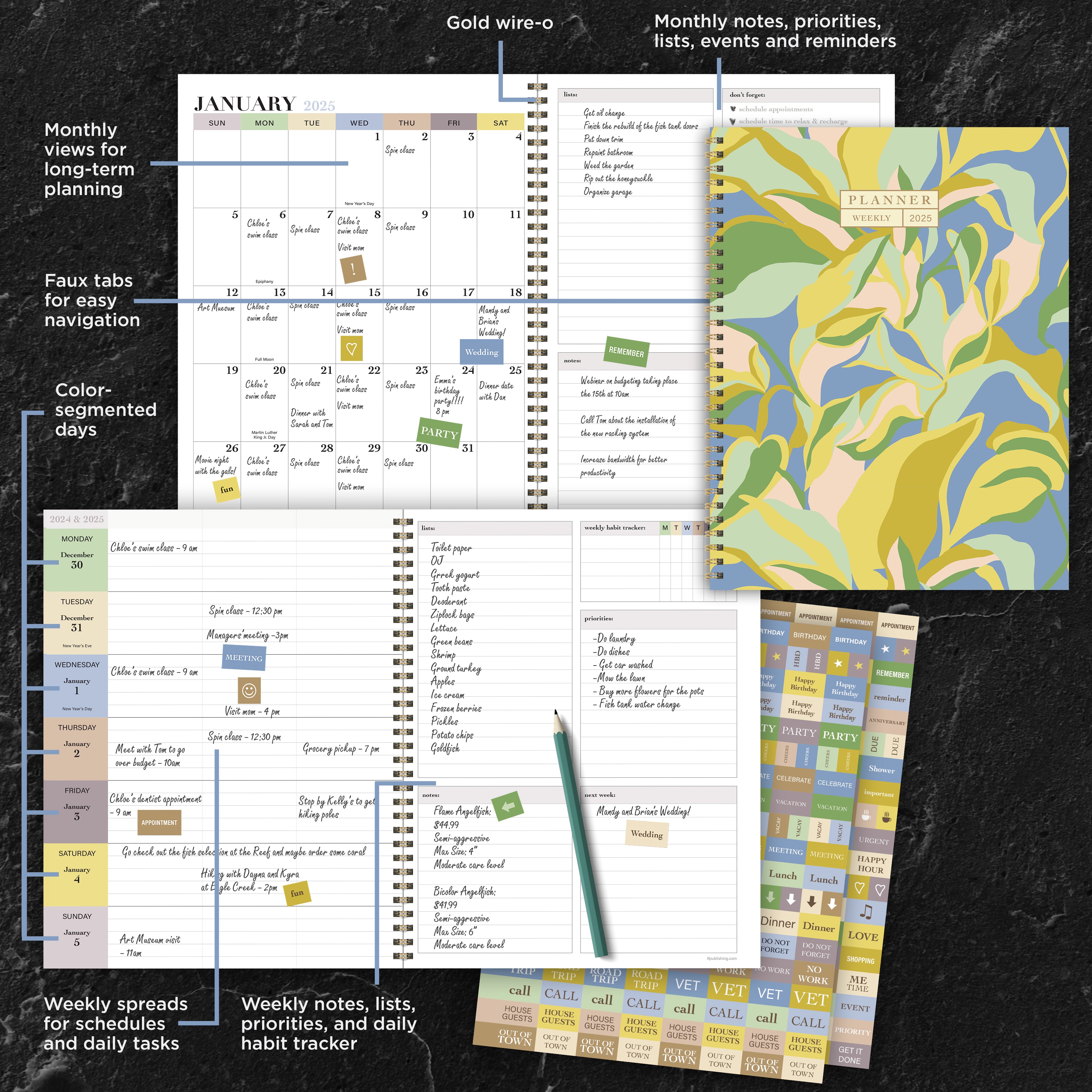 2025 Navy Grid Space Large Weekly Monthly Planner SELWII