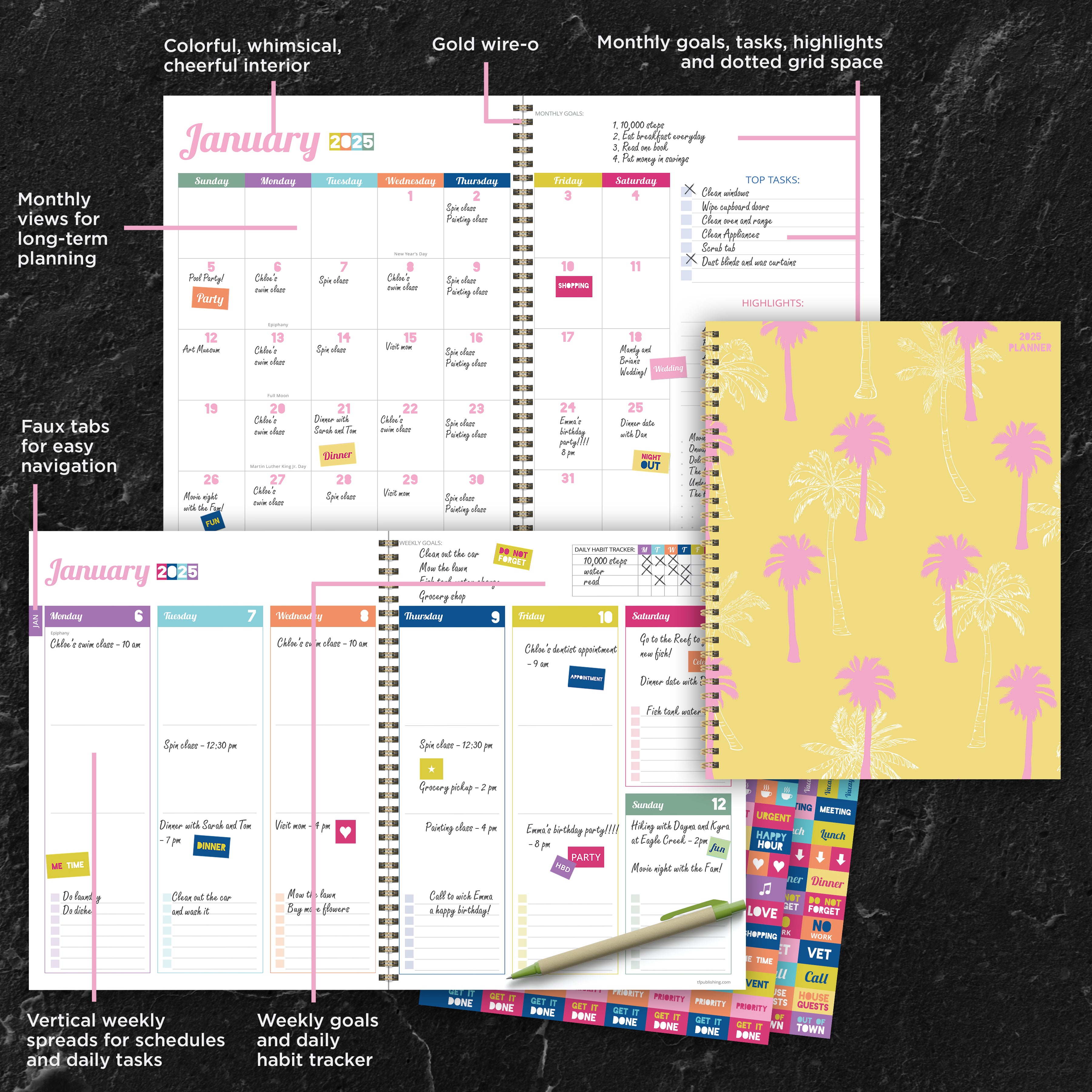 2025 Palms & Sunshine Large Weekly Monthly Planner SELWII