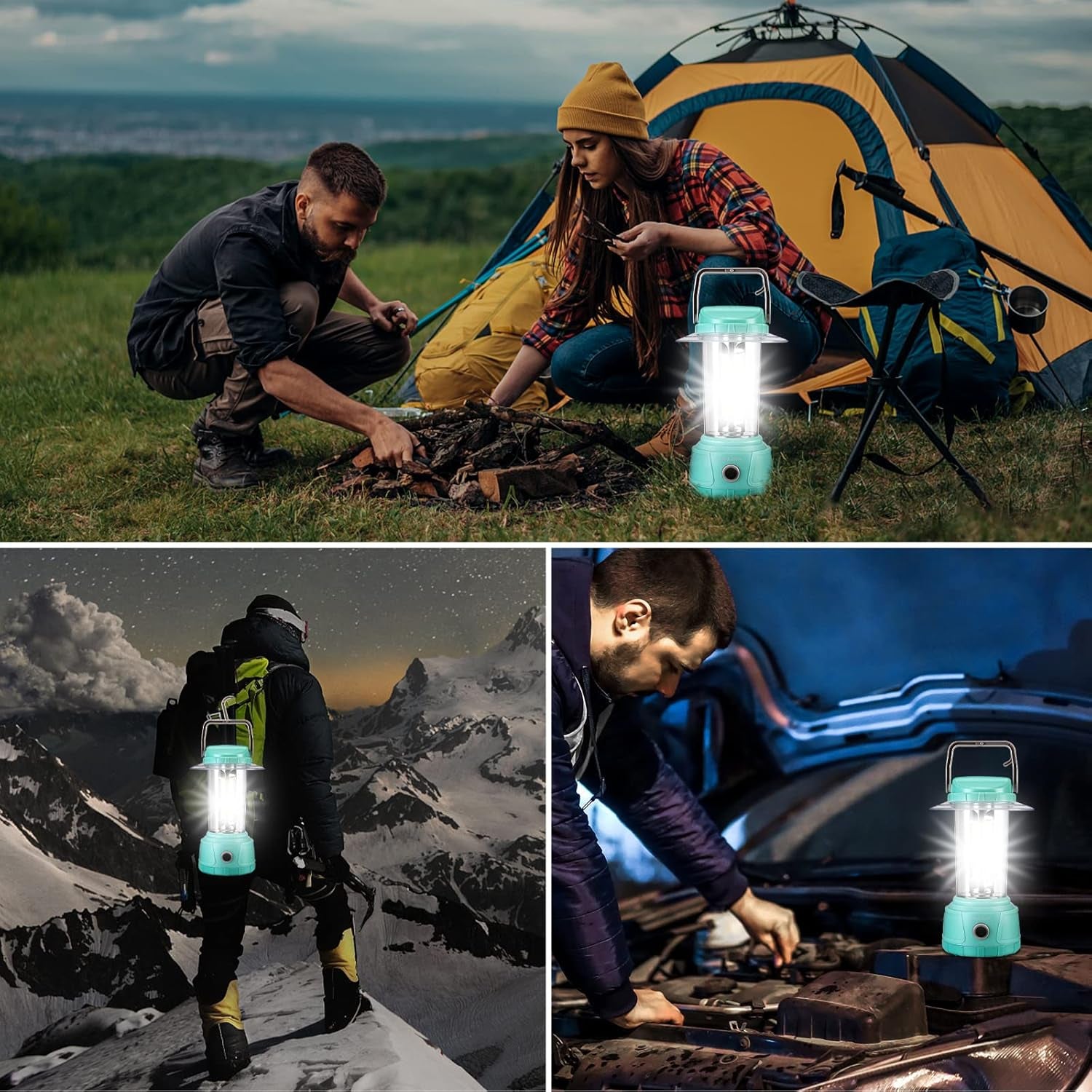 LED Rechargeable Camping Lantern, 3000LM Bright Camping Lamp, 5 Light Modes, IP44 Waterproof, 6400Mah Power Bank, Survival Kits, Camping Gear, Emergency Light, Hurricane, Power Outages, Fishing