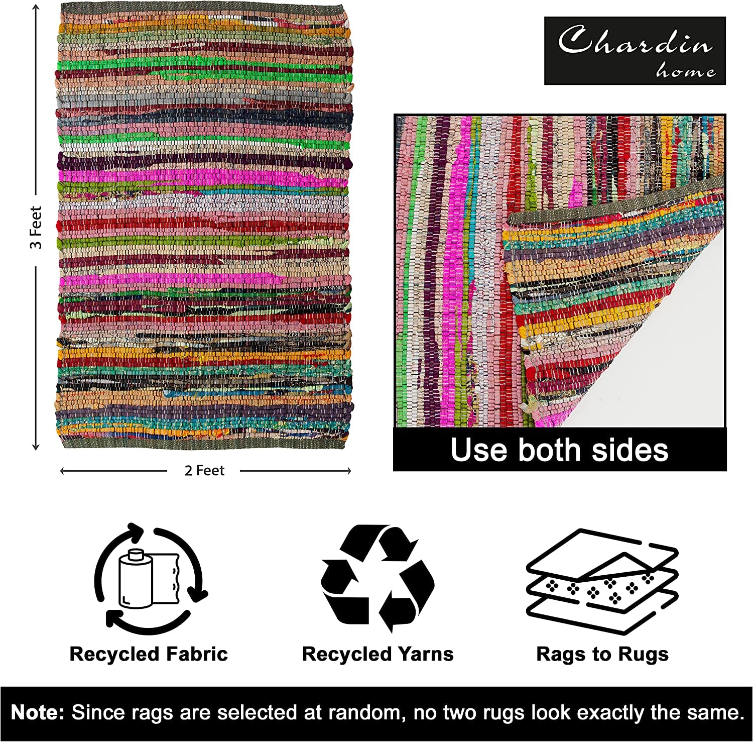 - Eco Friendly 100% Recycled Cotton Colorful Chindi Area Rug, Multi (24X36 Inch.)