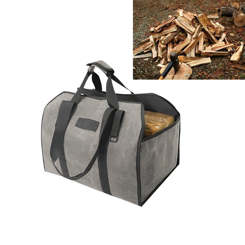 Camping Firewood Carry Bag Waterproof Canvas Fire Wood Storage Bag Case Firewood Pocket Basket 2 Way Using Carry Firewood