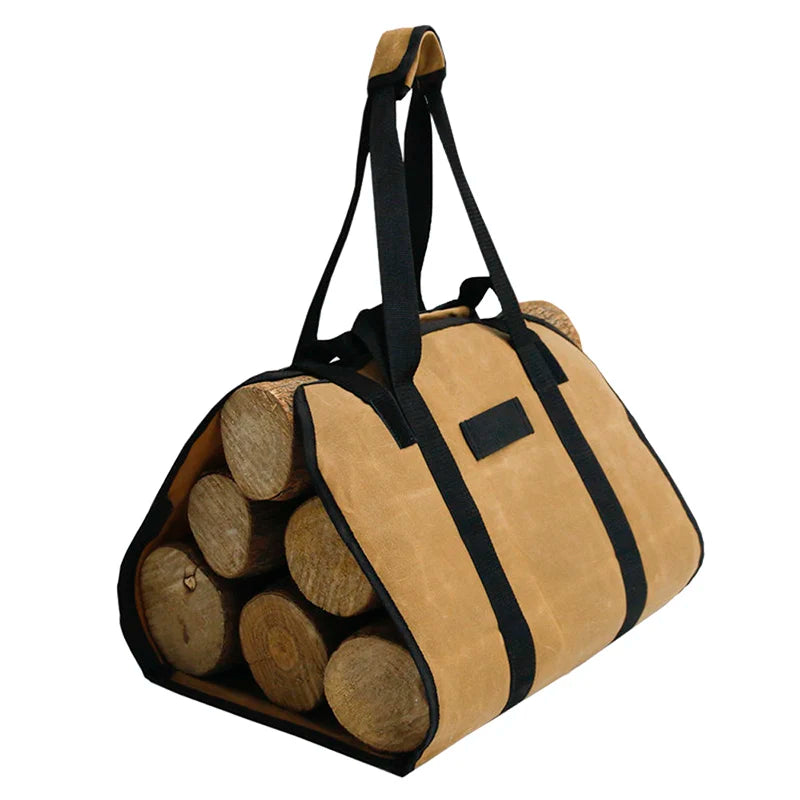 Camping Firewood Carry Bag Waterproof Canvas Fire Wood Storage Bag Case Firewood Pocket Basket 2 Way Using Carry Firewood