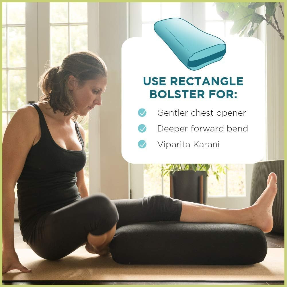 Yoga Bolster - Handcrafted in the USA with Eco Friendly Materials - Studio Grade Support Cushion That Elevates Your Practice & Lasts Longer - Rectangle, Cotton Stone Gray