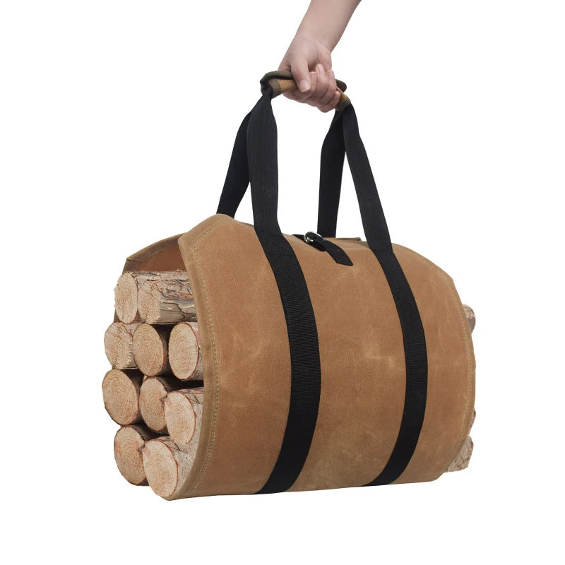 Camping Firewood Carry Bag Waterproof Canvas Fire Wood Storage Bag Case Firewood Pocket Basket 2 Way Using Carry Firewood