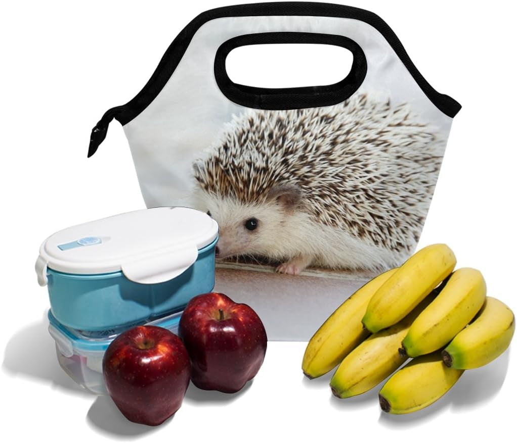 Lunch Bag Hedgehog Printed Neoprene Tote Reusable Insulated Waterproof School Picnic Carrying Gourmet Lunchbox Container Organizer for Men, Women, Adults, Kids, Girls, Boys