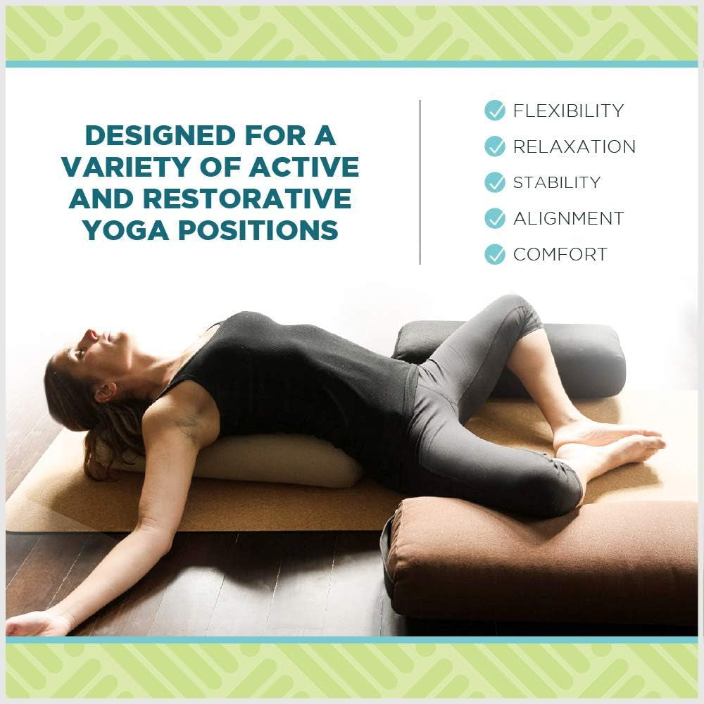 Yoga Bolster - Handcrafted in the USA with Eco Friendly Materials - Studio Grade Support Cushion That Elevates Your Practice & Lasts Longer - Rectangle, Cotton Stone Gray