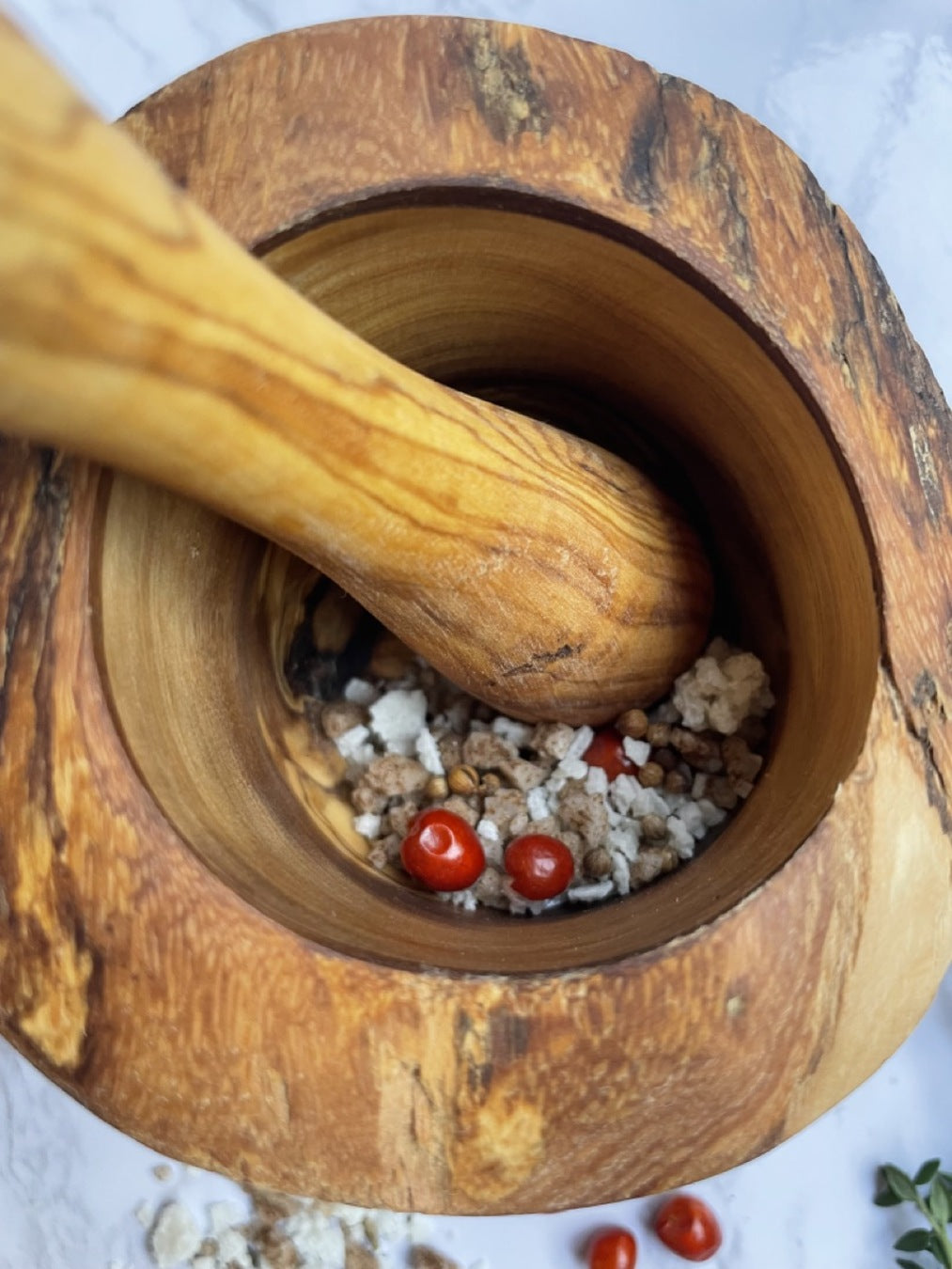 Olive Wood Rustic Mortar and Pestle SELWII