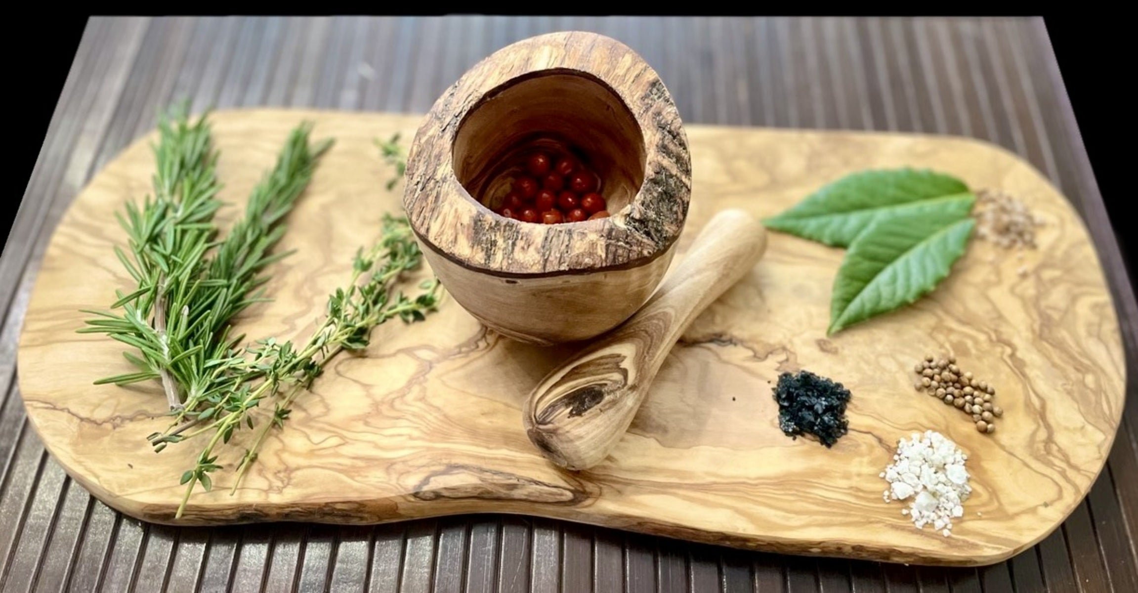 Olive Wood Rustic Mortar and Pestle SELWII