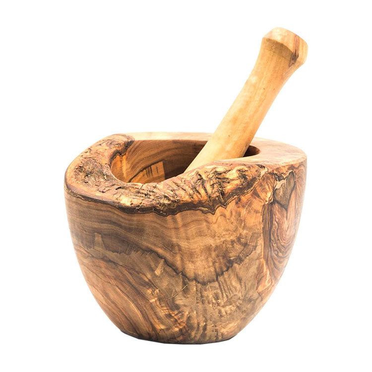 Olive Wood Rustic Mortar and Pestle SELWII