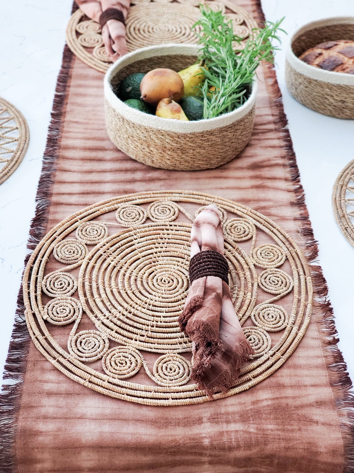 Tie Dye Cotton Table Runner - Brown SELWII