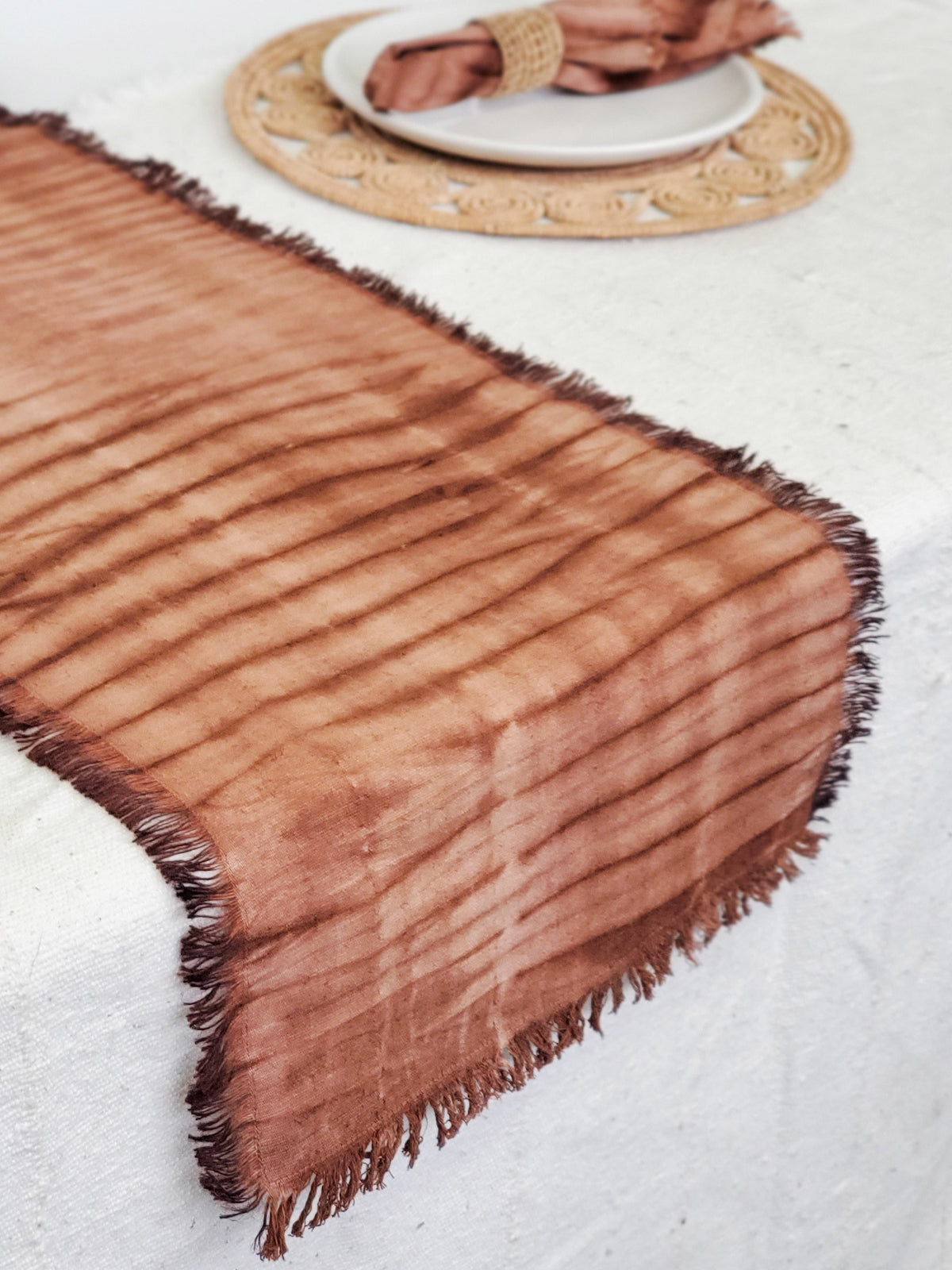 Tie Dye Cotton Table Runner - Brown SELWII