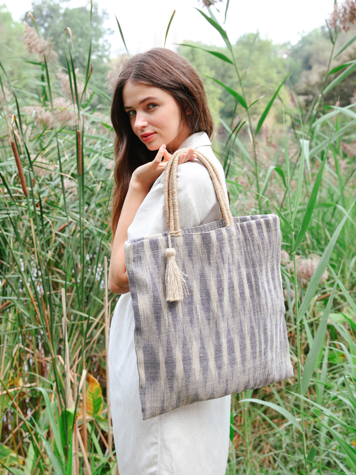 Nadi Jute Tote Bag - Blue SELWII