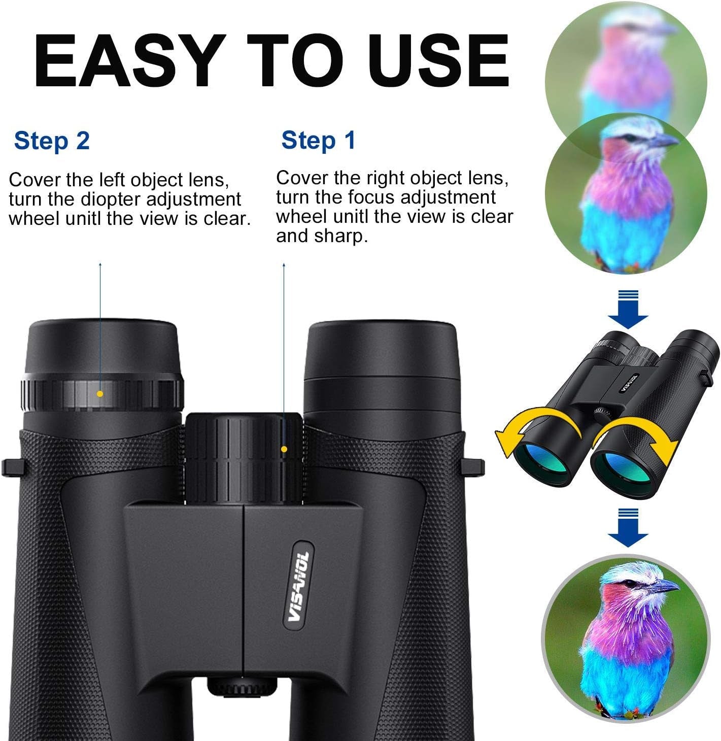 12X42 Powerful Binoculars easy to use