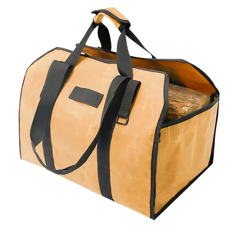 Camping Firewood Carry Bag Waterproof Canvas Fire Wood Storage Bag Case Firewood Pocket Basket 2 Way Using Carry Firewood