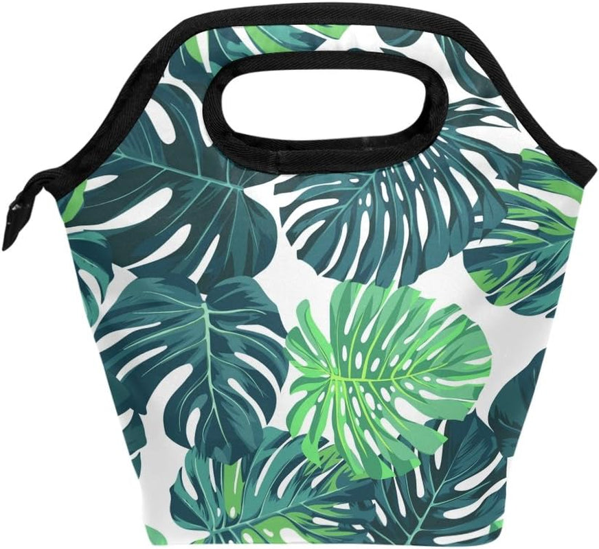 Lunch Bag Tote Handbag Neoprene Lunchbox Food Container Tropical Palm Leaves Decor with Stylish Floral Printed Insulated Gourmet Tote Cooler Warm Pouch for Women Men Kids for School or Work